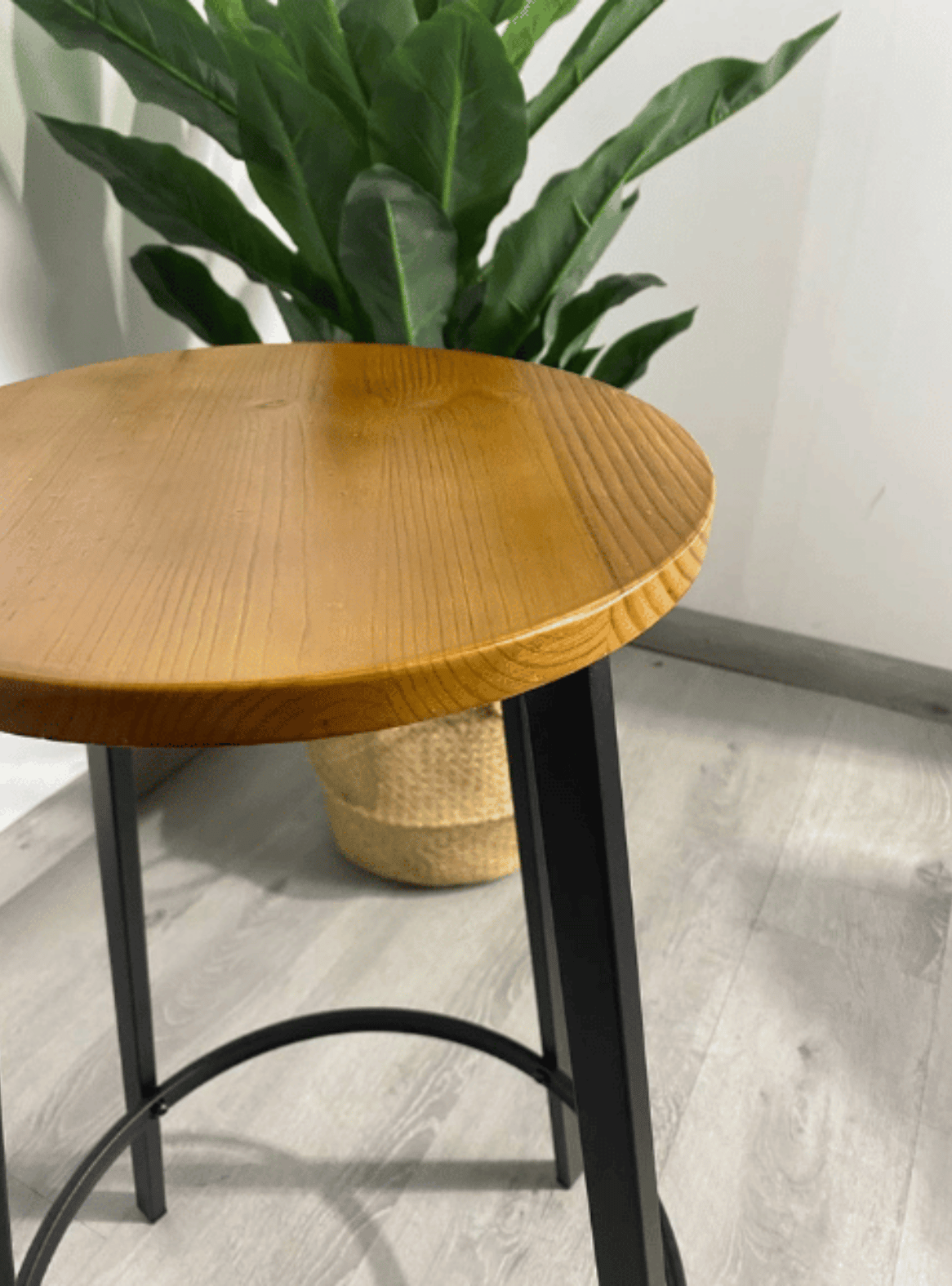 Taburete de Bar Industrial 75 cm Madera y Metal Piso Alto para Barra Cocina y Quincho Elipse-2