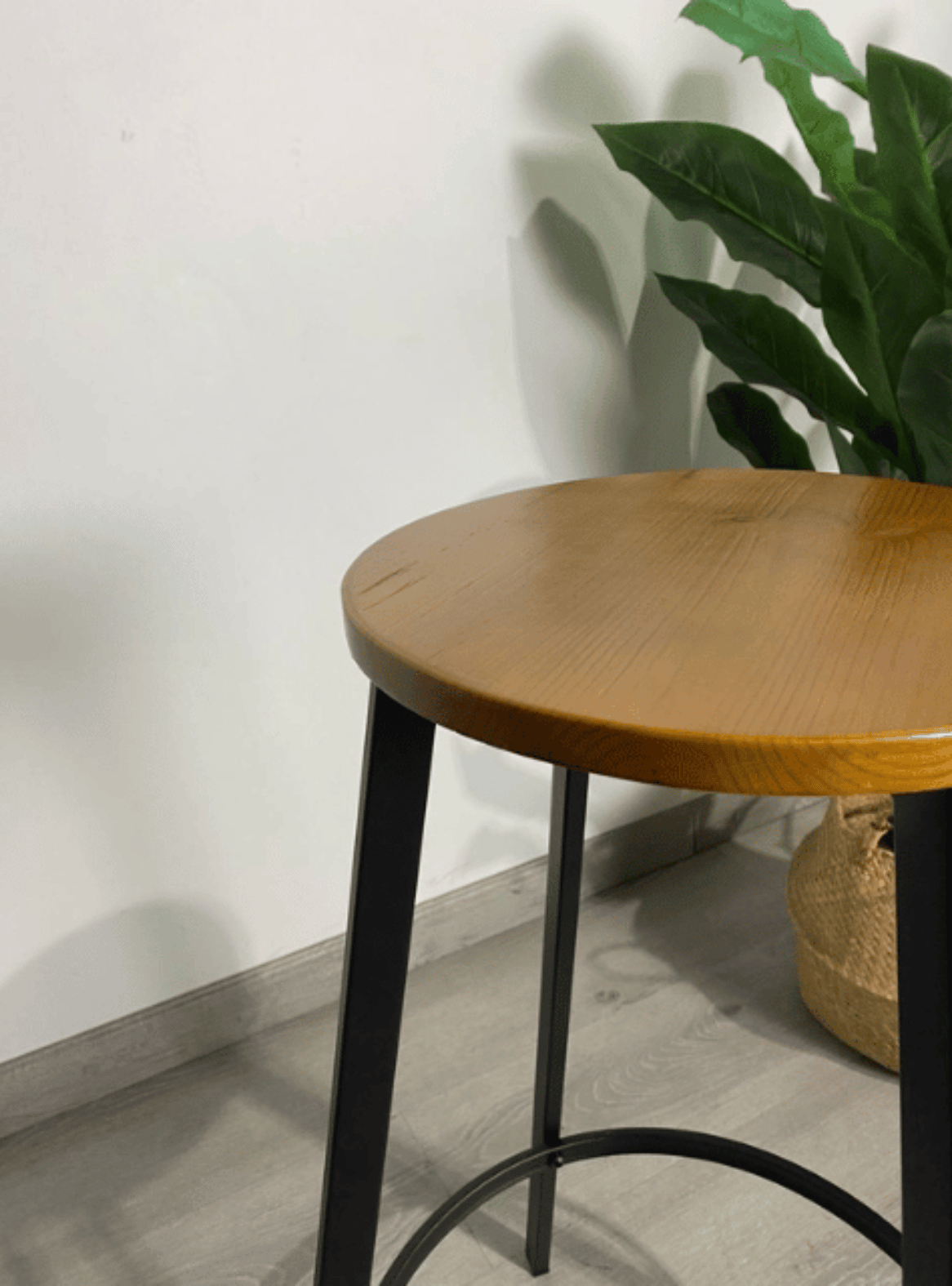Taburete de Bar Industrial 75 cm Madera y Metal Piso Alto para Barra Cocina y Quincho Elipse-3