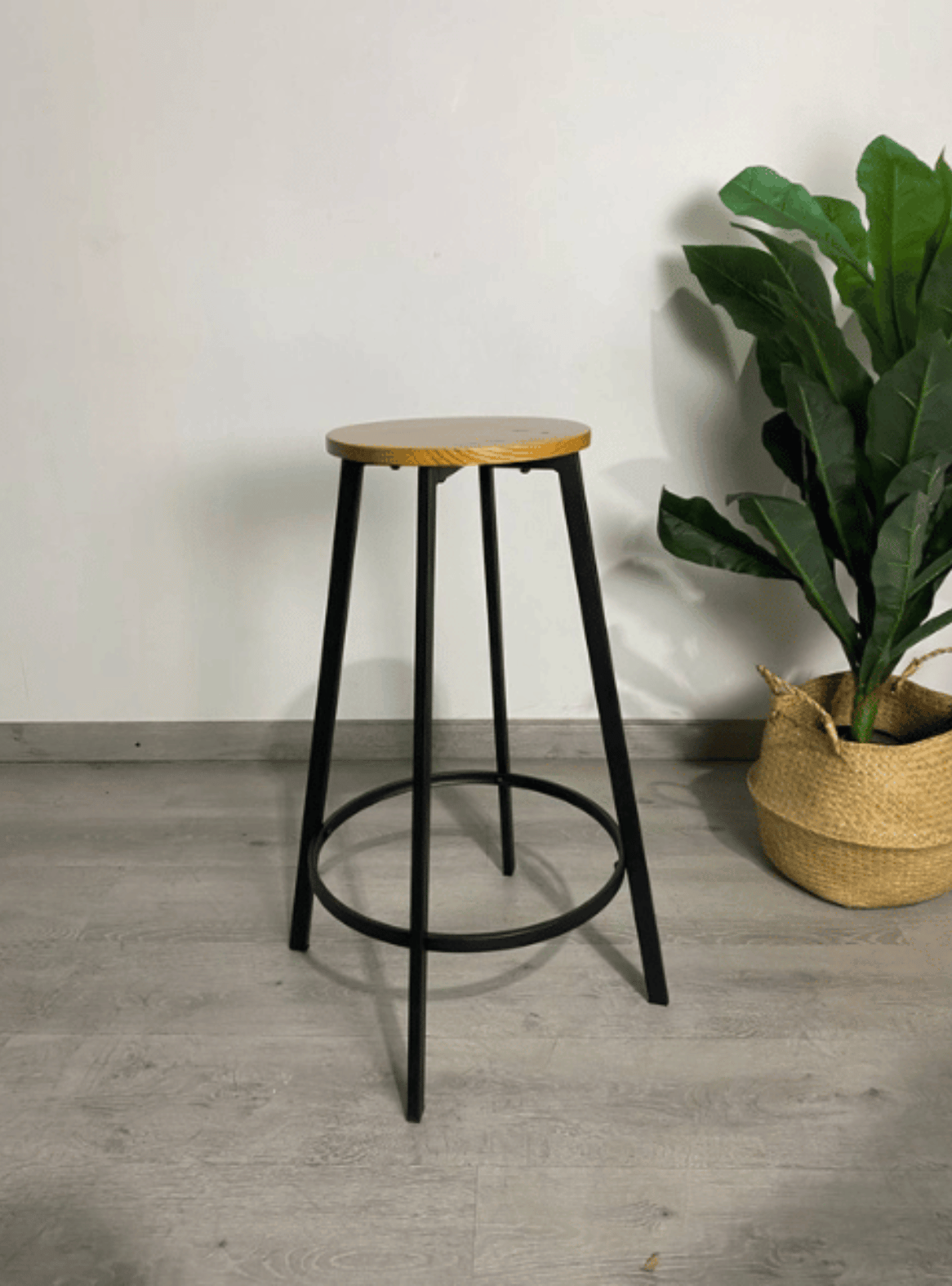 Taburete de Bar Industrial 75 cm Madera y Metal Piso Alto para Barra Cocina y Quincho Elipse-8