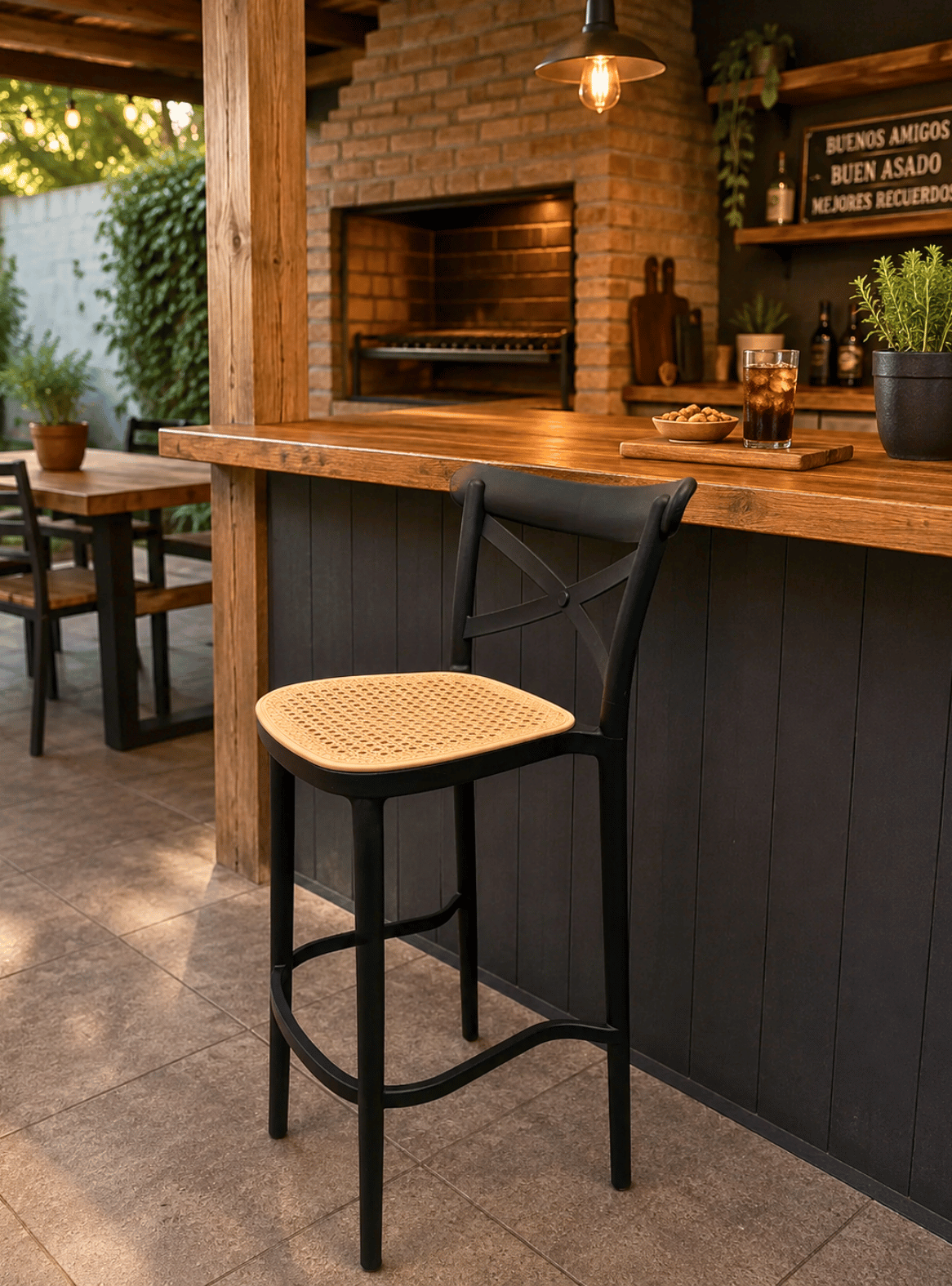 X4 Taburete Negro de 75cm para Quincho Barra Terraza Estilo Ratán Arizona-1