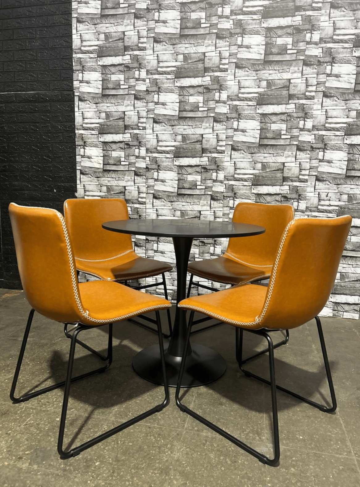 Silla de Comedor Ergonomica Ecocuero Cafe con patas de Acero para Living y Oficina Burgos-2