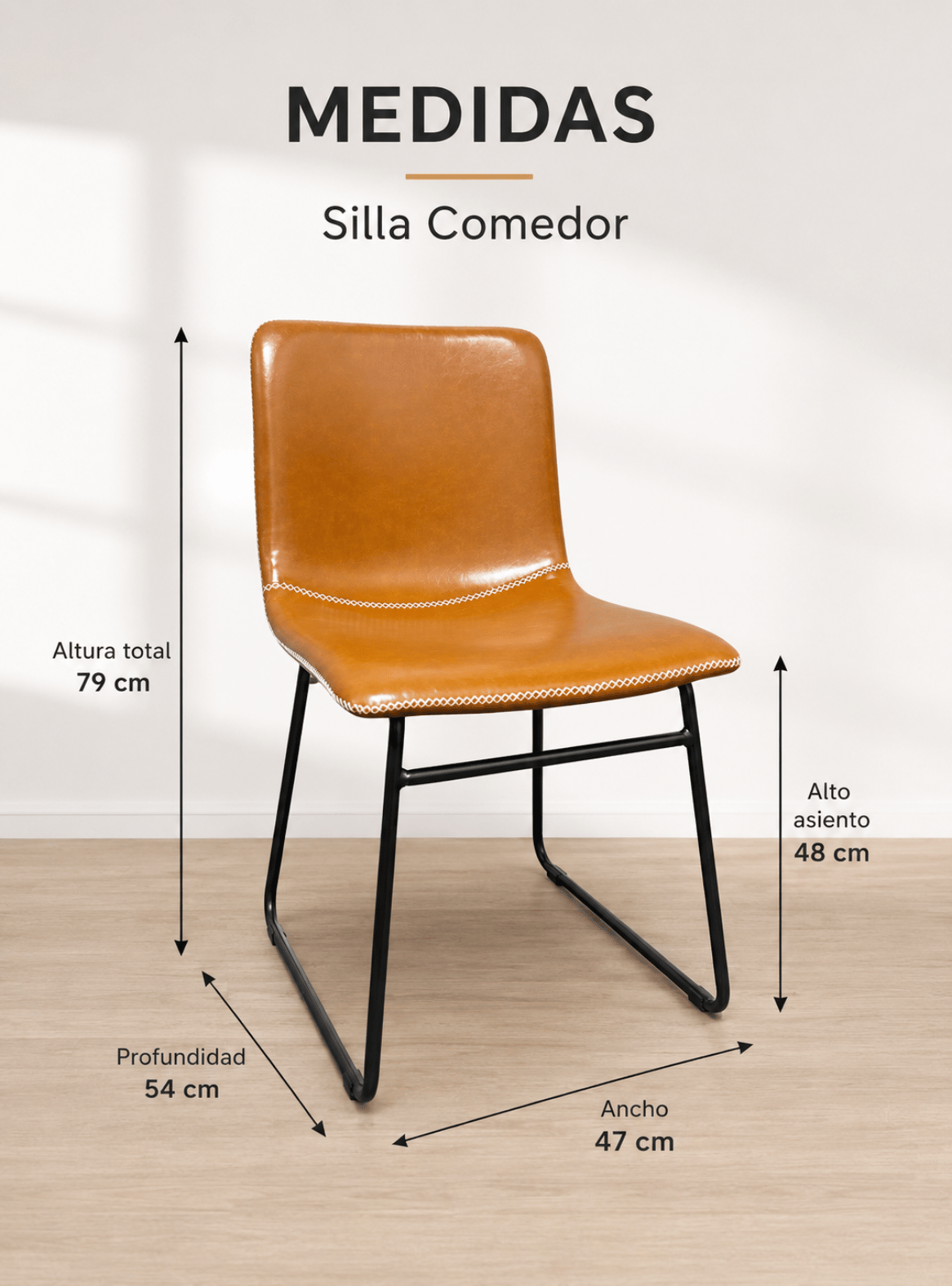 Silla de Comedor Ergonomica Ecocuero Cafe con patas de Acero para Living y Oficina Burgos-8