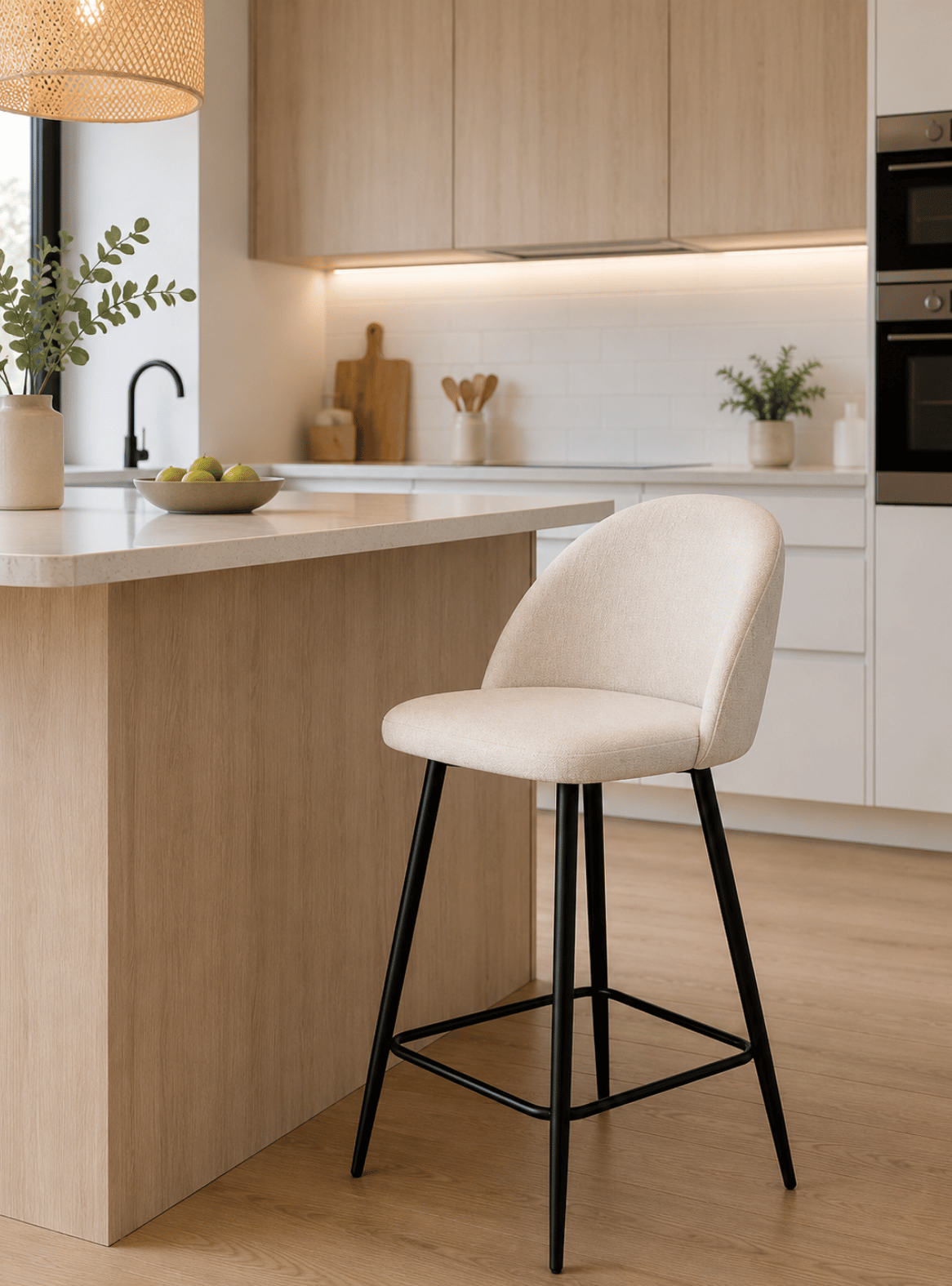 Taburete Silla Bar Tapizado en Lino con Respaldo para Isla de Cocina 64 cm Tokio-1