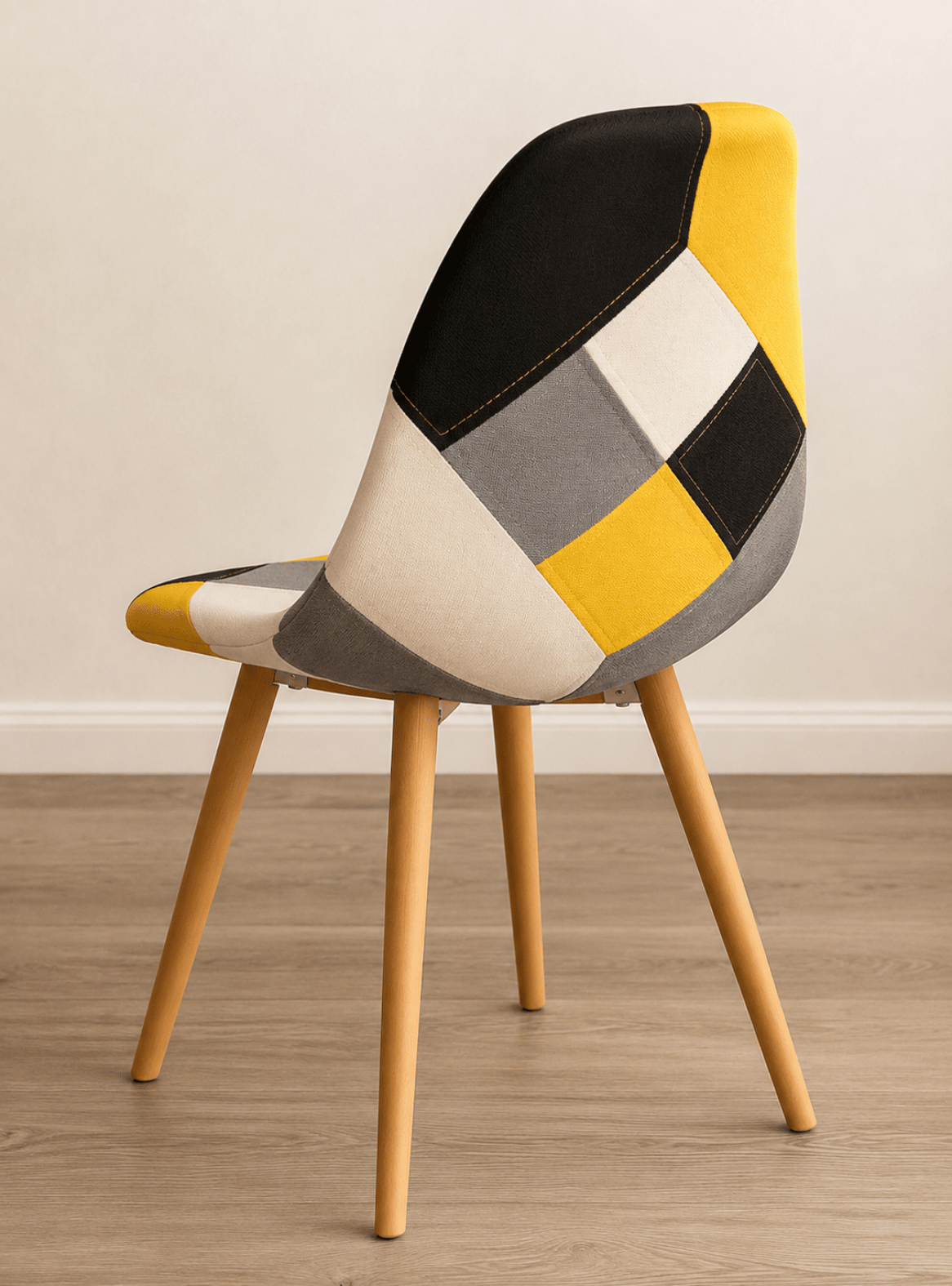 Silla de comedor tapizada con patas de madera - Patchwork-3