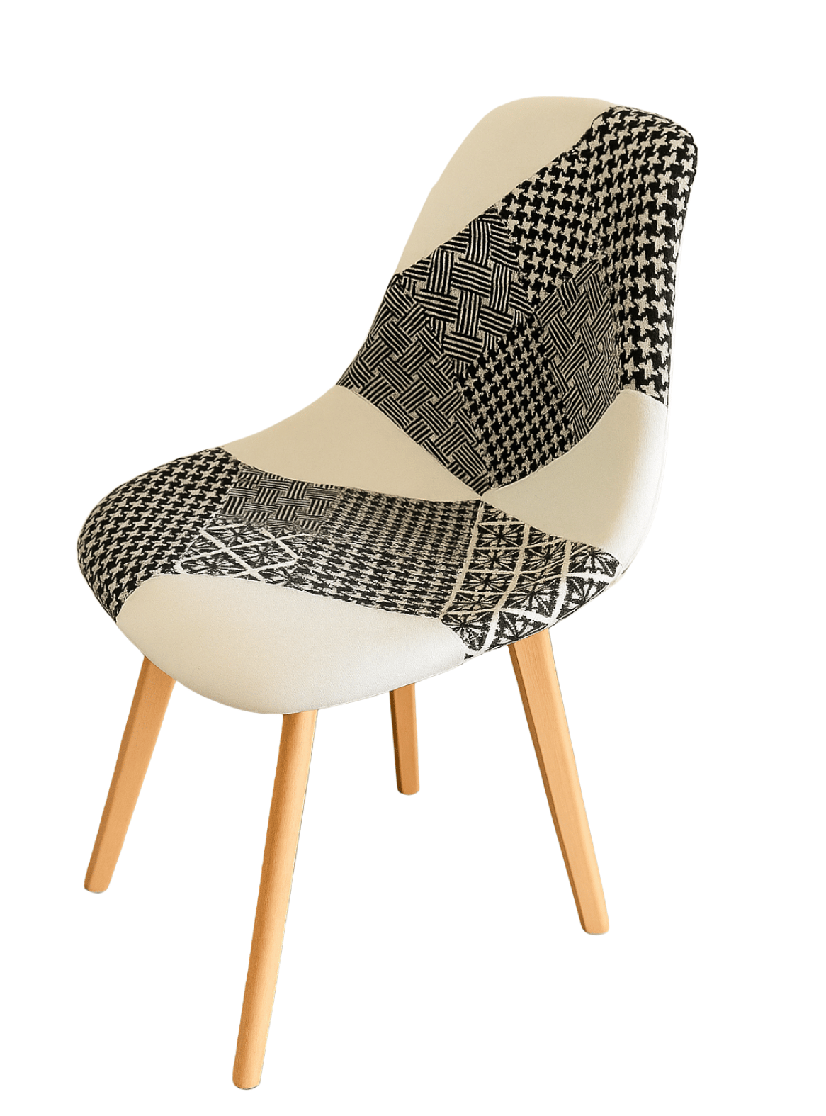 Silla de comedor tapizada con patas de madera - Patchwork-0