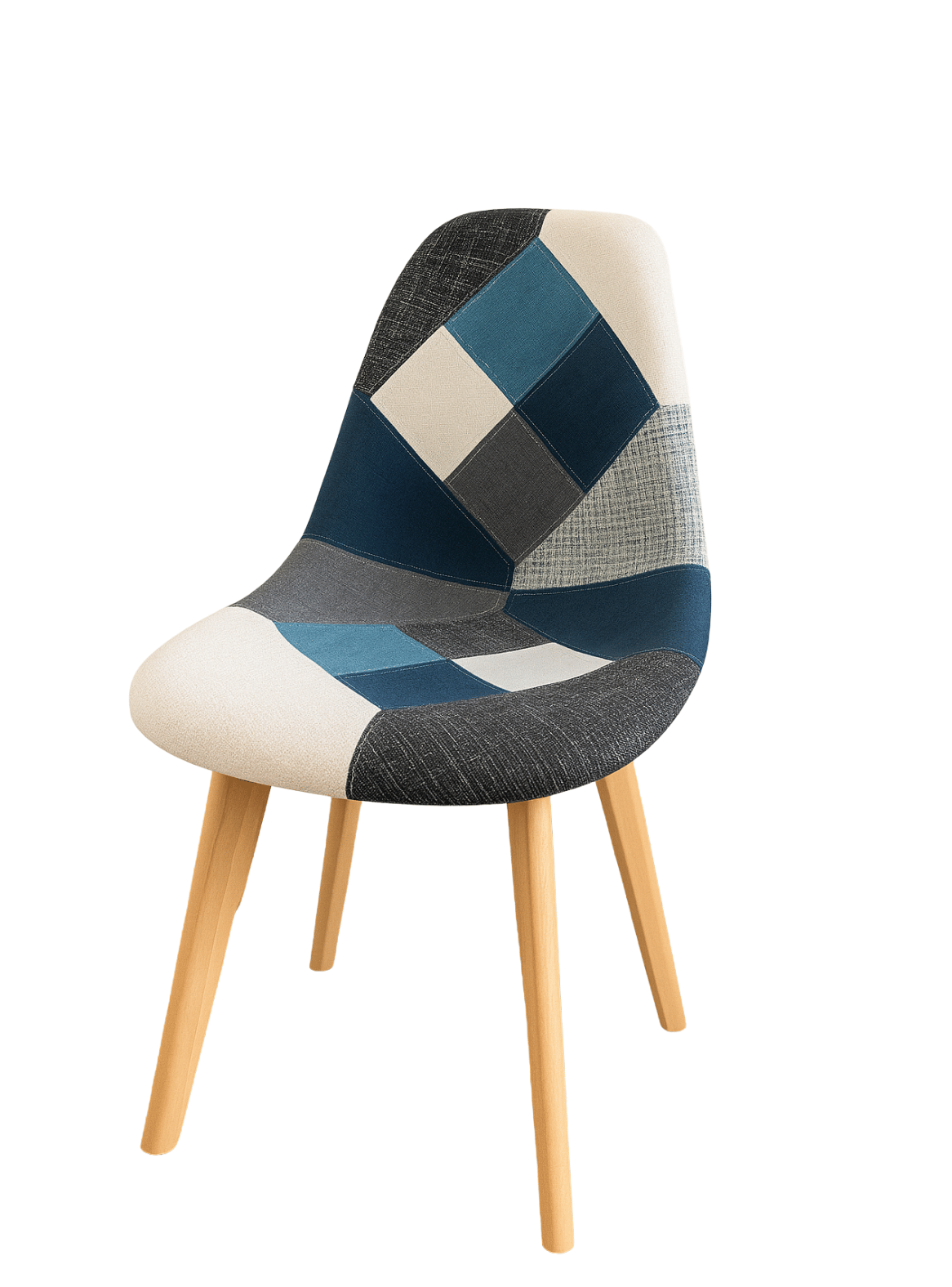 Silla de comedor tapizada con patas de madera - Patchwork-0
