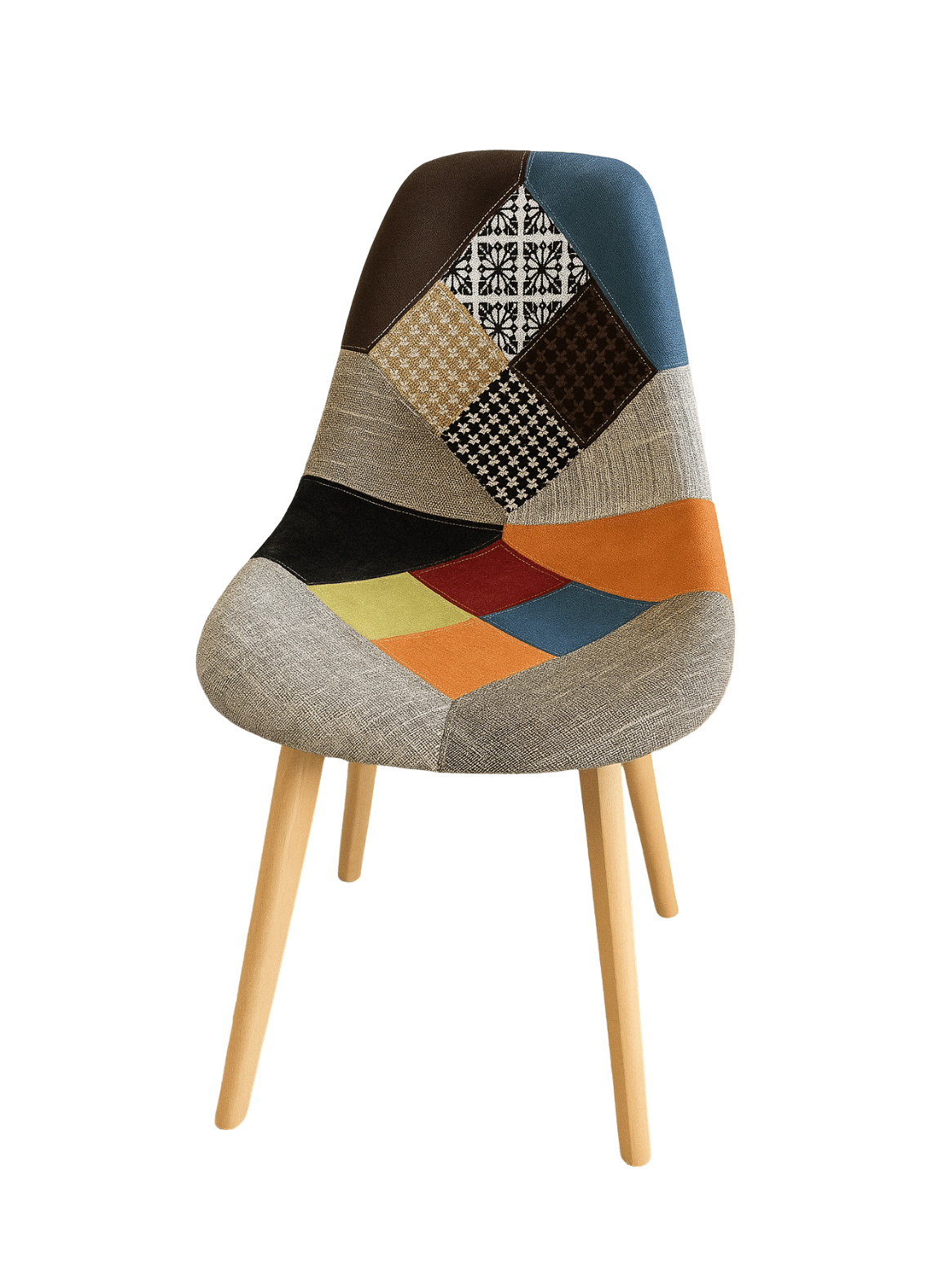 Silla de comedor tapizada con patas de madera - Patchwork-0