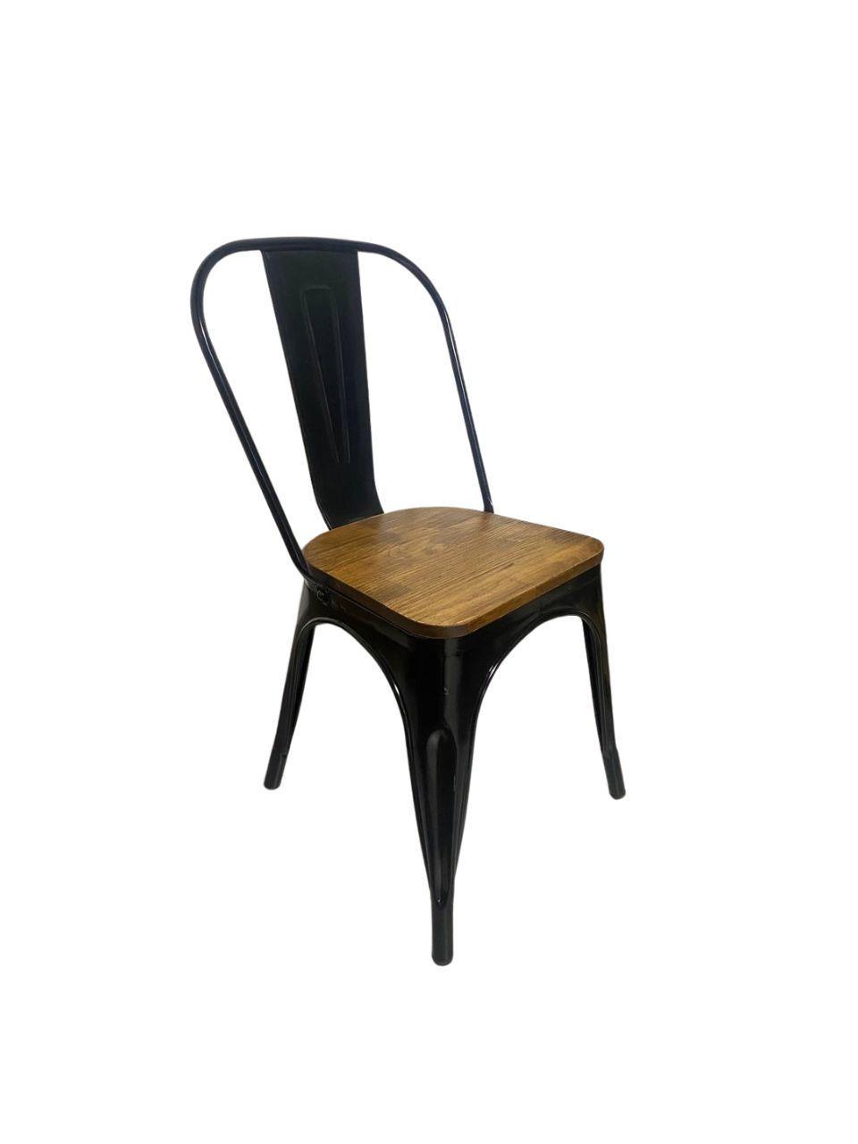 Silla Tolix con asiento de Madera oscura-0