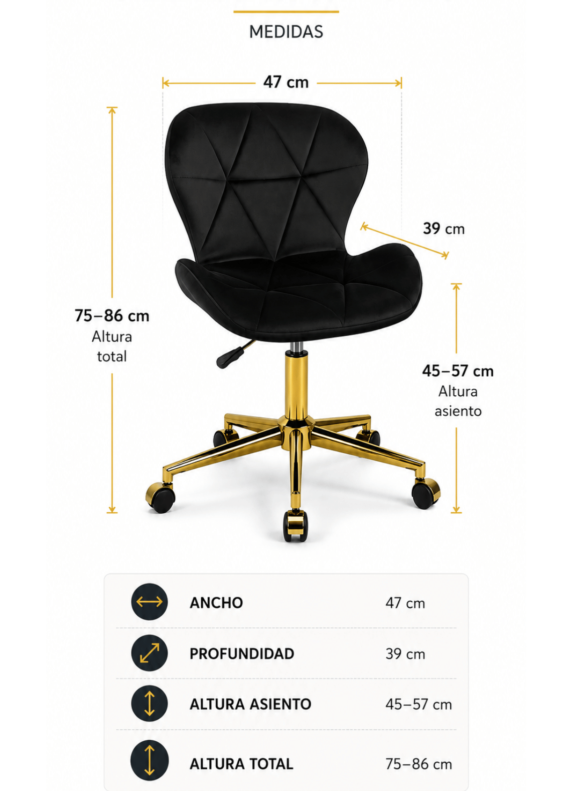 Silla de escritorio terciopelo con base giratoria y altura regulable mariposa-6