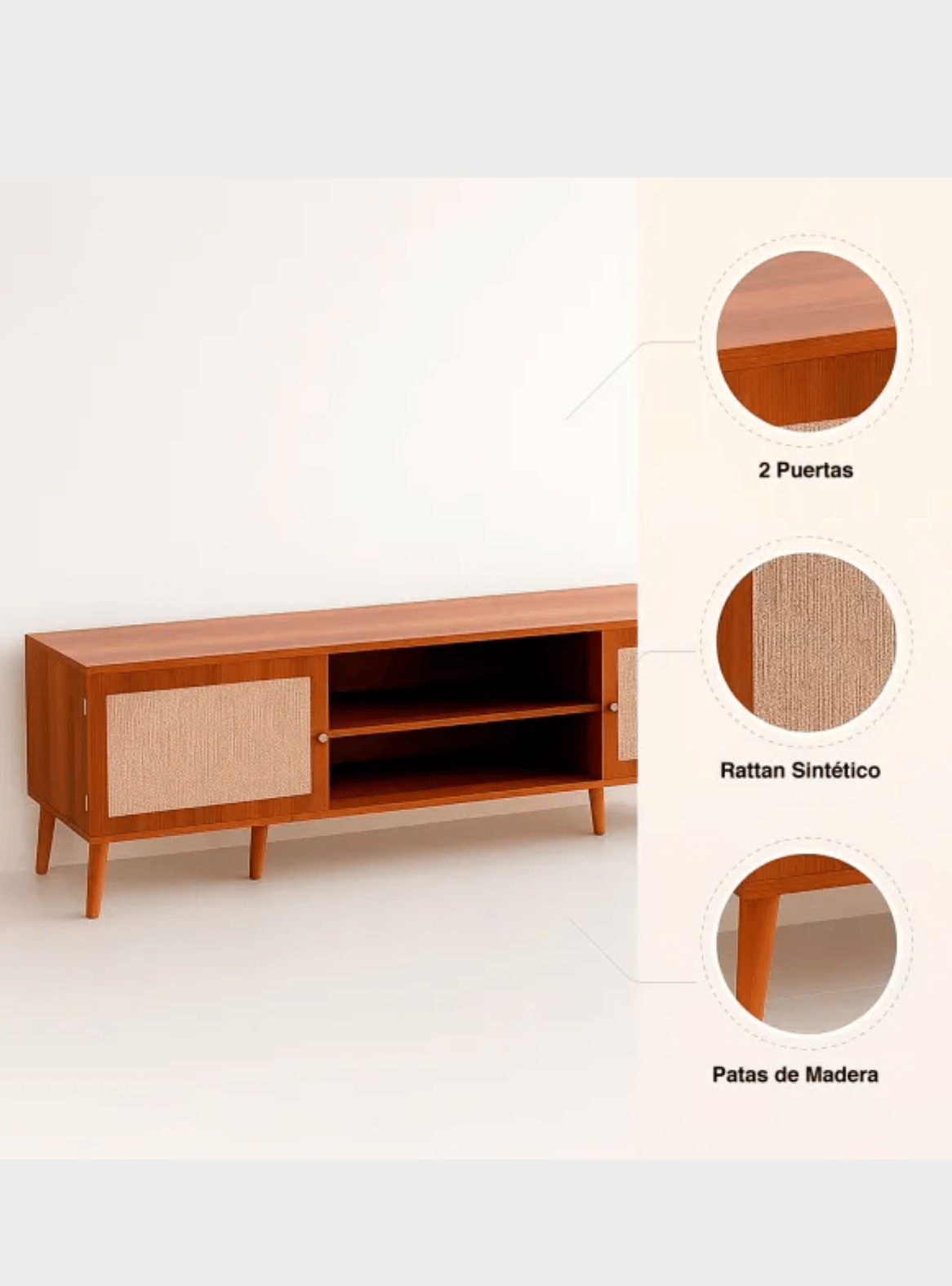 Rack de TV 55" de madera rústica con puertas - Siena -3