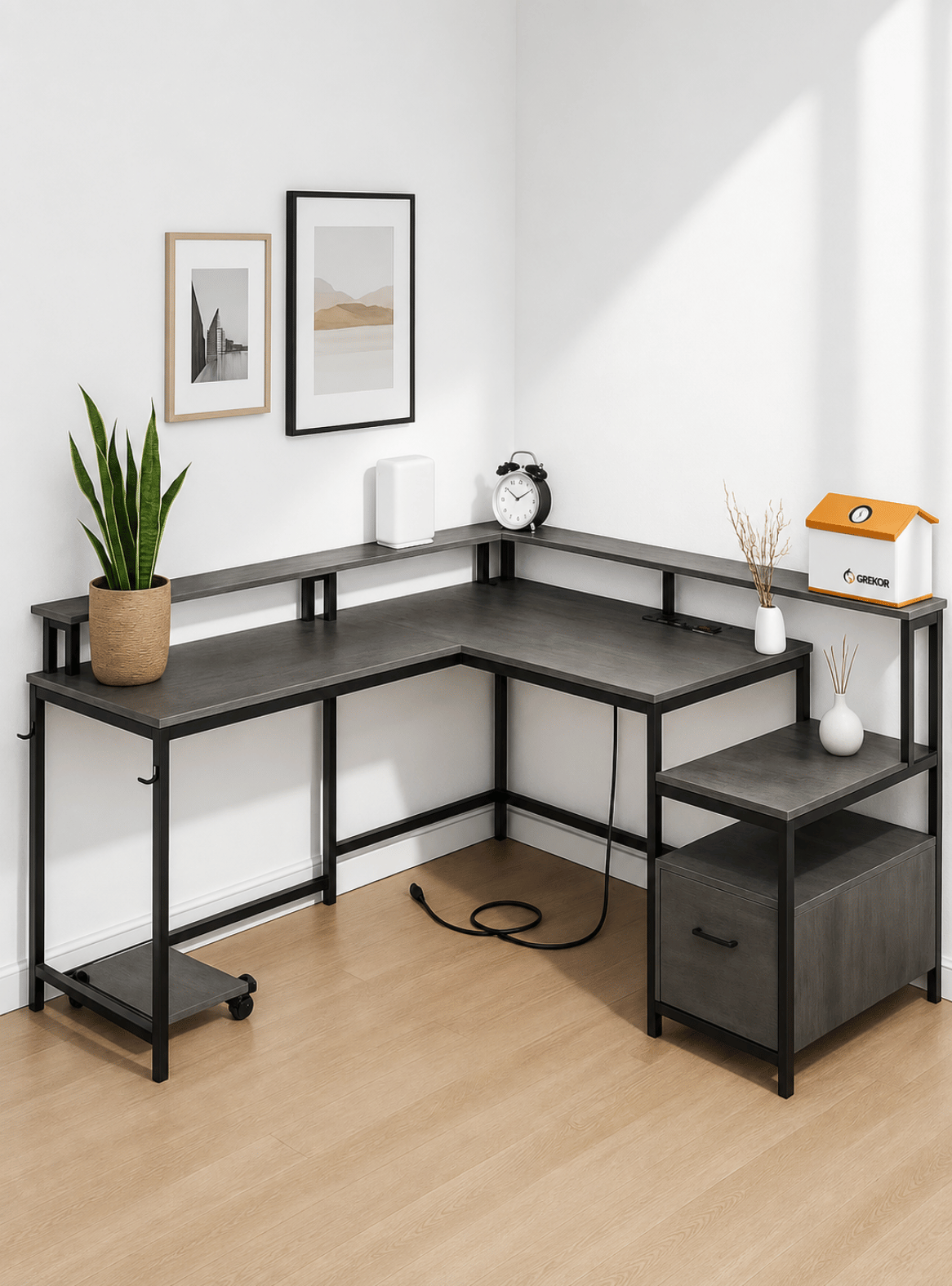 Escritorio Expandible modular en L - Gris Negro - Nova X -4