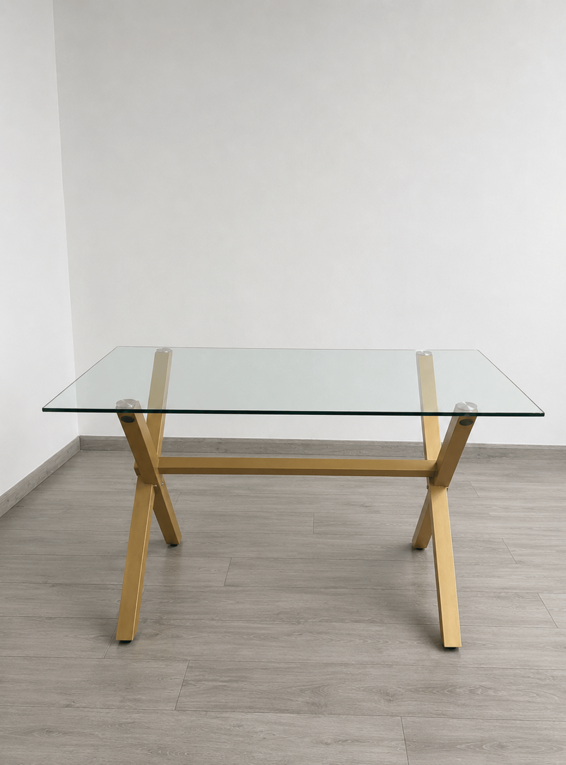 Mesa de Comedor Rectangular de Vidrio y Patas de Metal 140cm - Bursa Cross-5