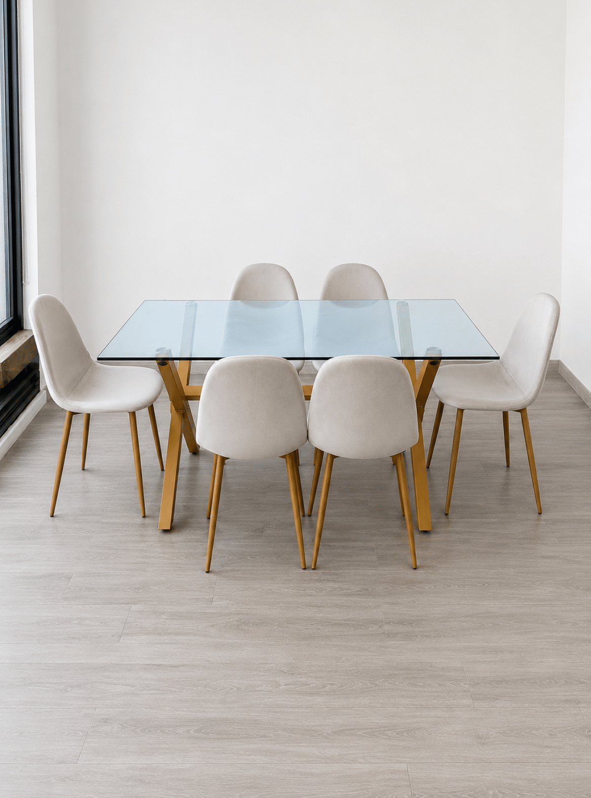 Mesa de Comedor Rectangular de Vidrio y Patas de Metal 140cm - Bursa Cross-3