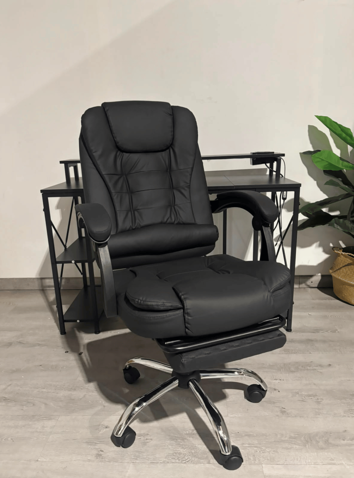 Silla de Escritorio Ergonomica Rex Ecocuero Negro Reclinable con Apoyapies-3