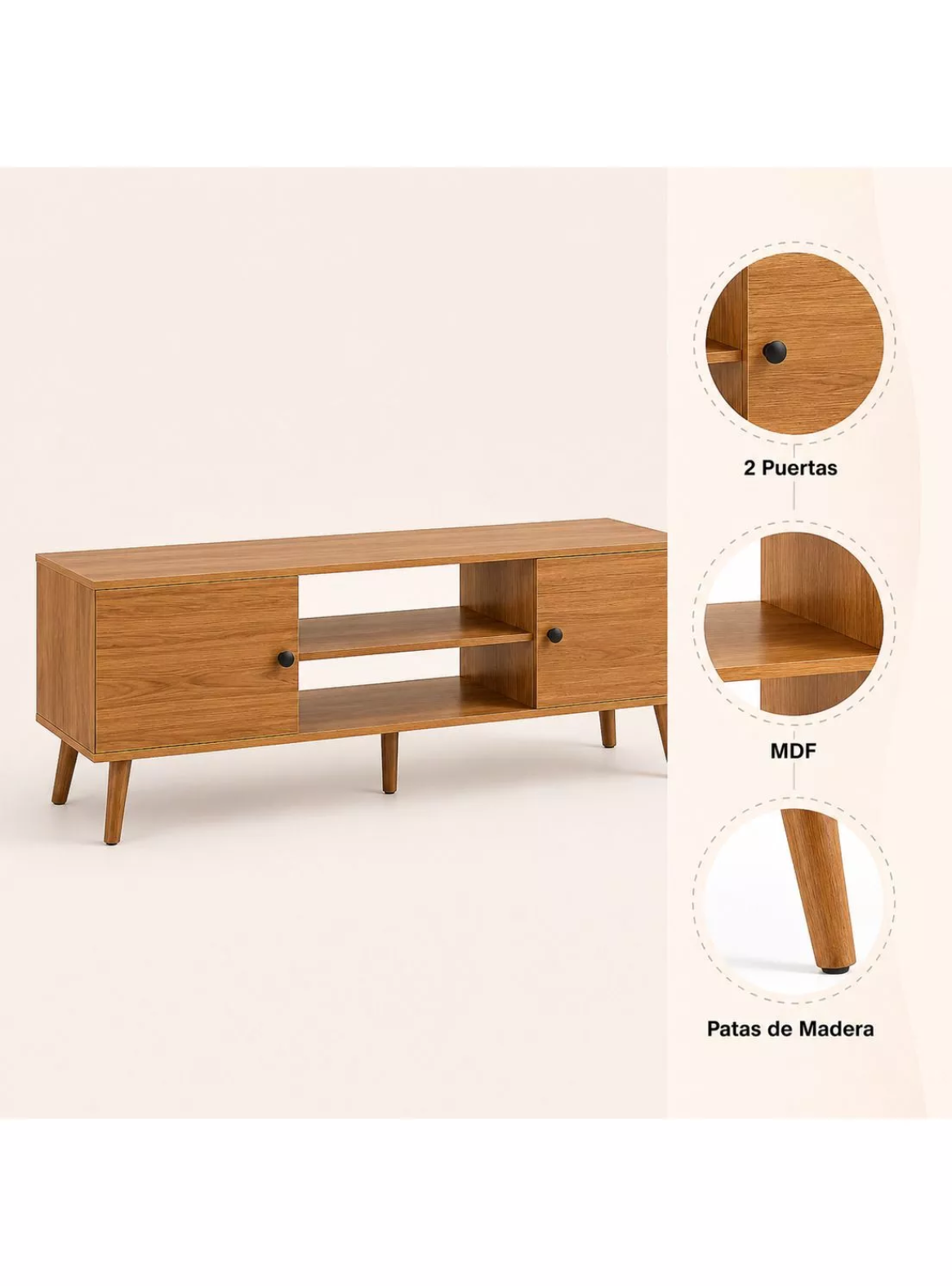 Rack para TV de 55” de madera rústico con puertas Atria -1