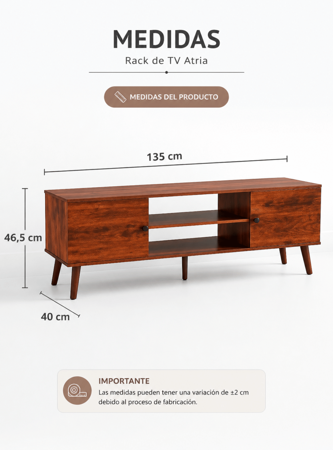 Rack para TV de 43" hasta 65" de madera rústico con puertas Atria -5