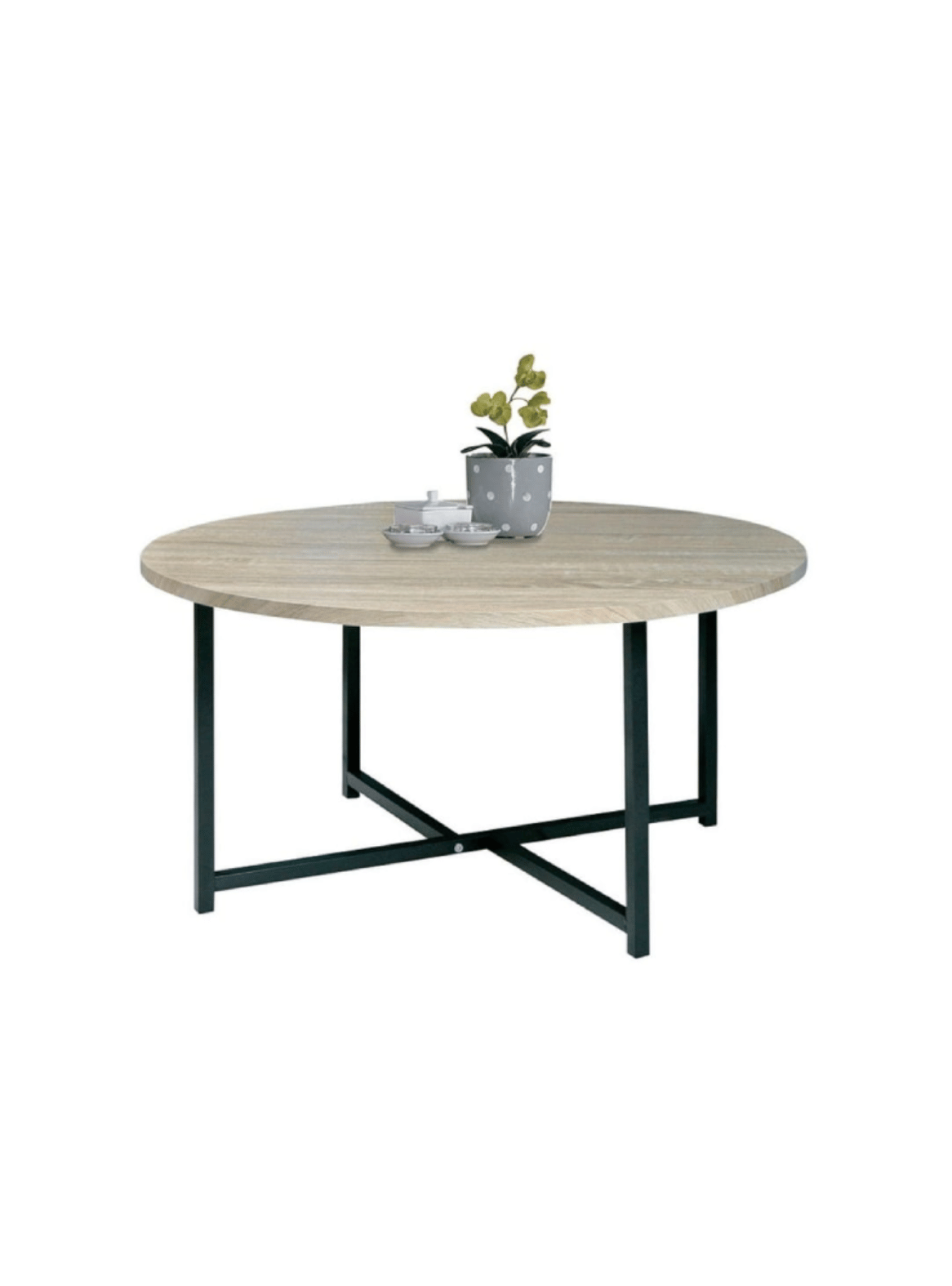 Mesa de Centro Nordica Redonda 80cm Madera clara y patas metalicas Negras Roma-0