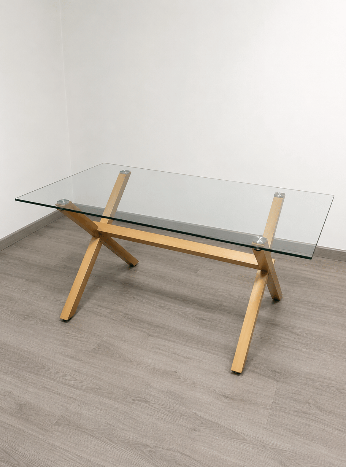 Mesa de Comedor Rectangular de Vidrio y Patas de Metal 130cm Bursa Cross-2