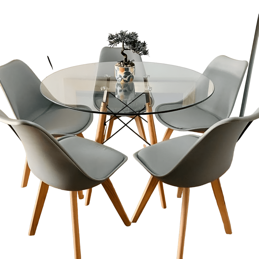 Silla de Comedor Tulip Acolchada con Patas de Madera-3