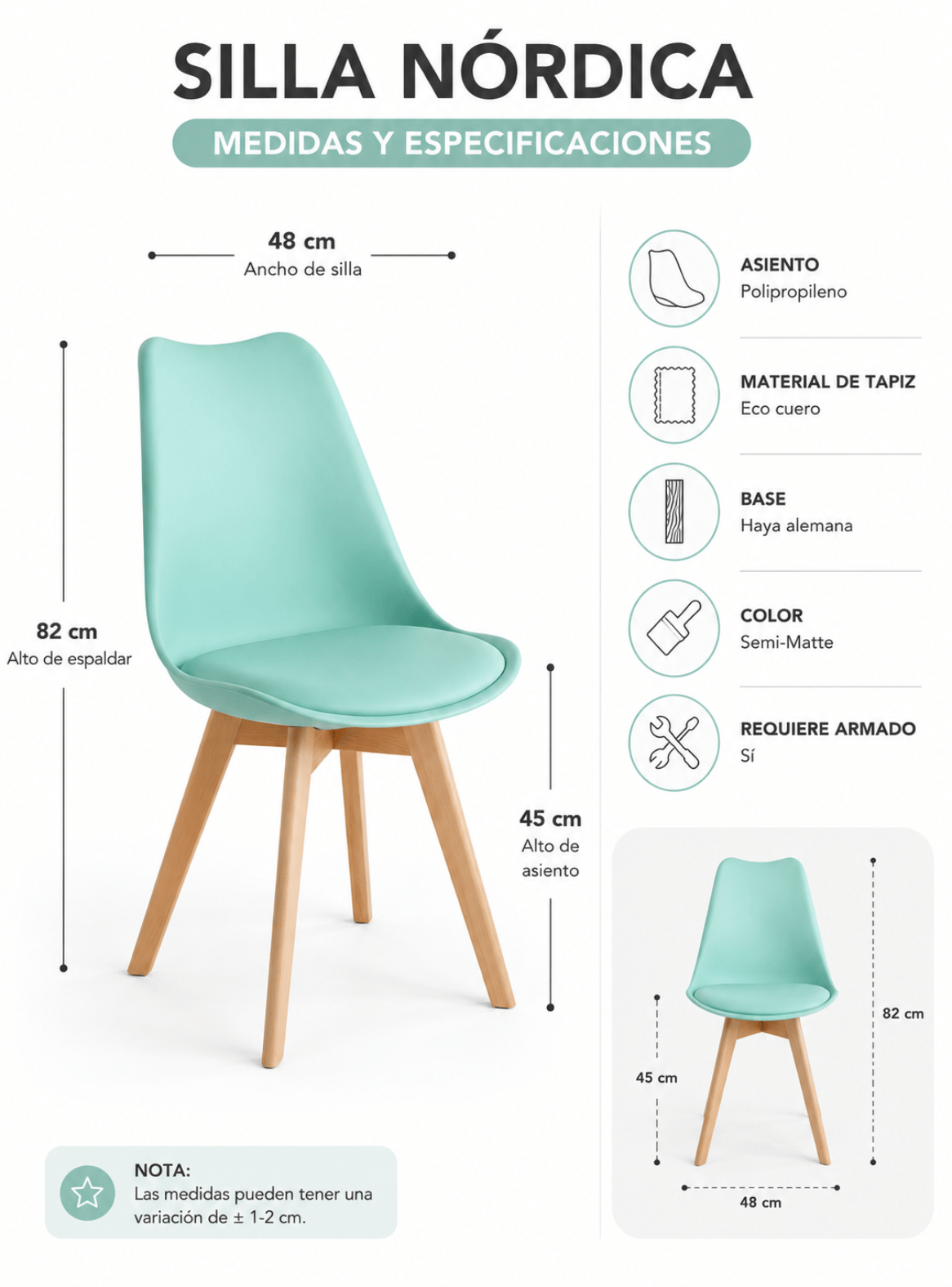 Pack 6 Sillas de Comedor Tulip Acolchadas con Patas de Madera-4