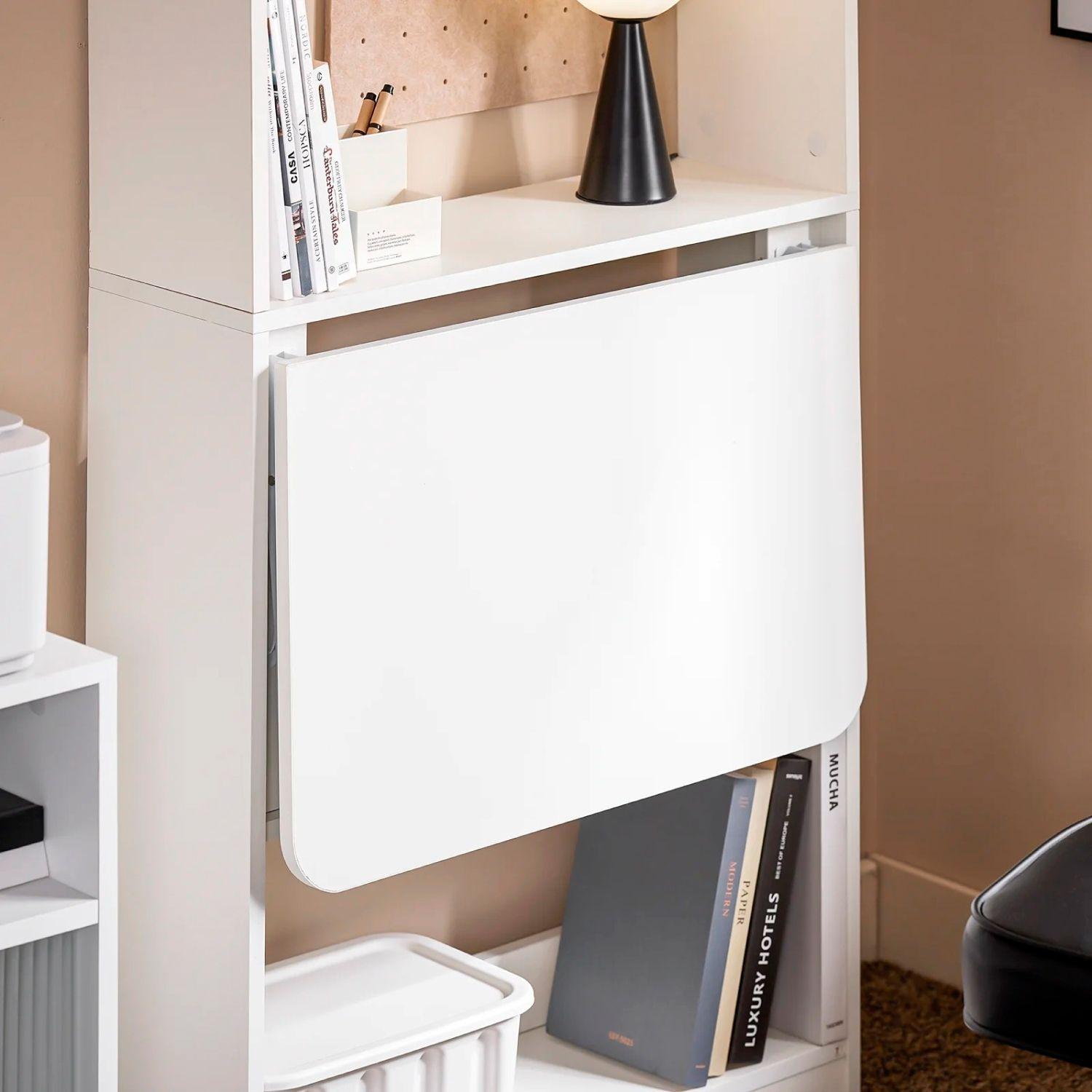 Estantería con Escritorio Plegable Compacto – Blanco-2