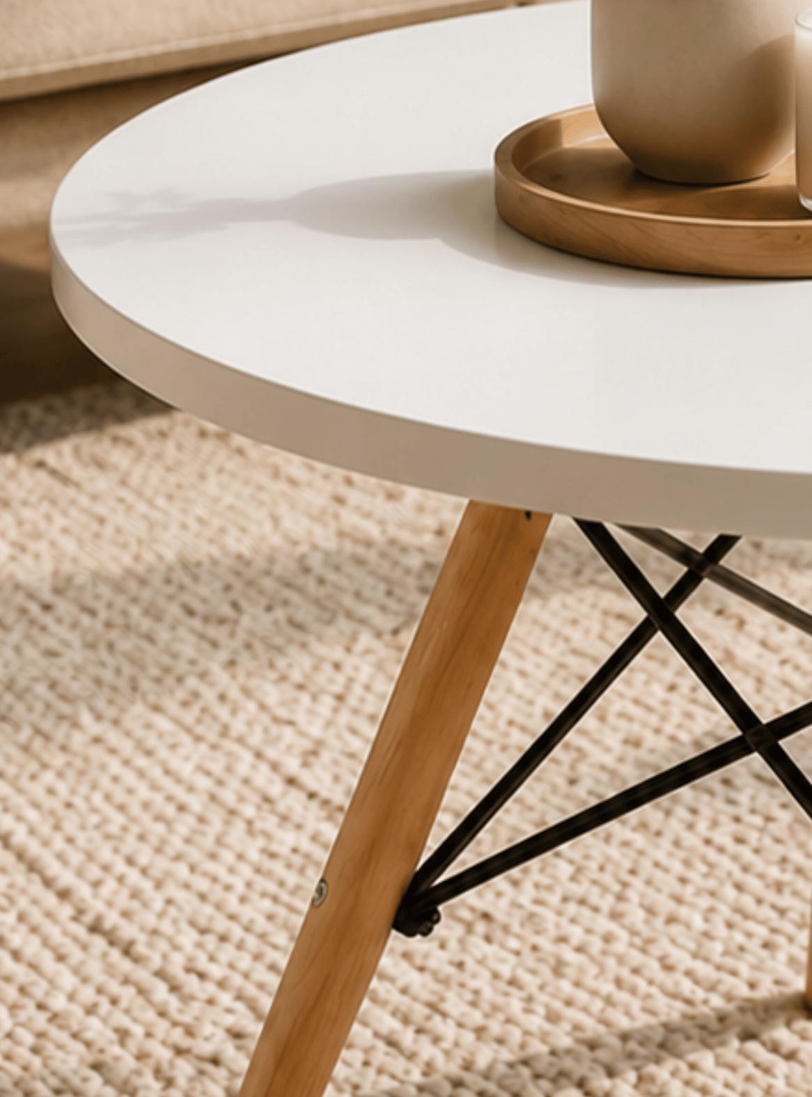 Mesa Para Niños Redonda Pequeña Blanca con Patas de Madera Estilo Eames-6