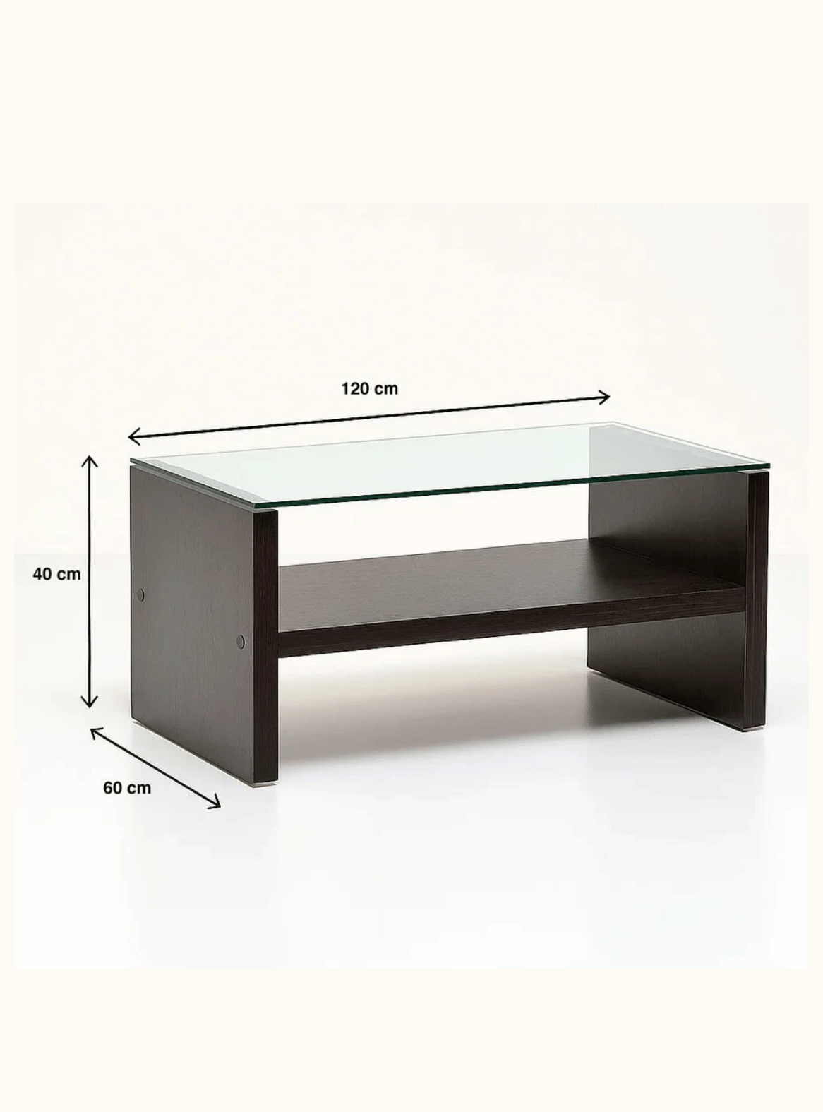 Mesa de Centro Moderna Walnut MDF con Vidrio Templado y Repisa 120x60x40 cm Café-7