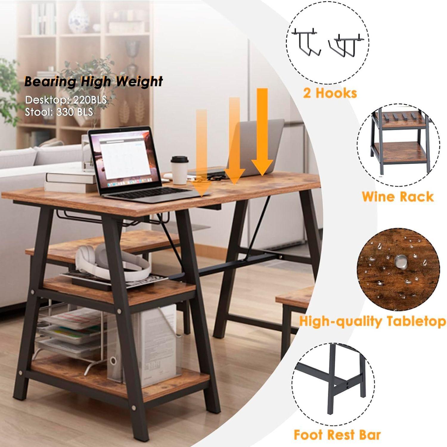 Comedor industrial con repisas y banquetas-5