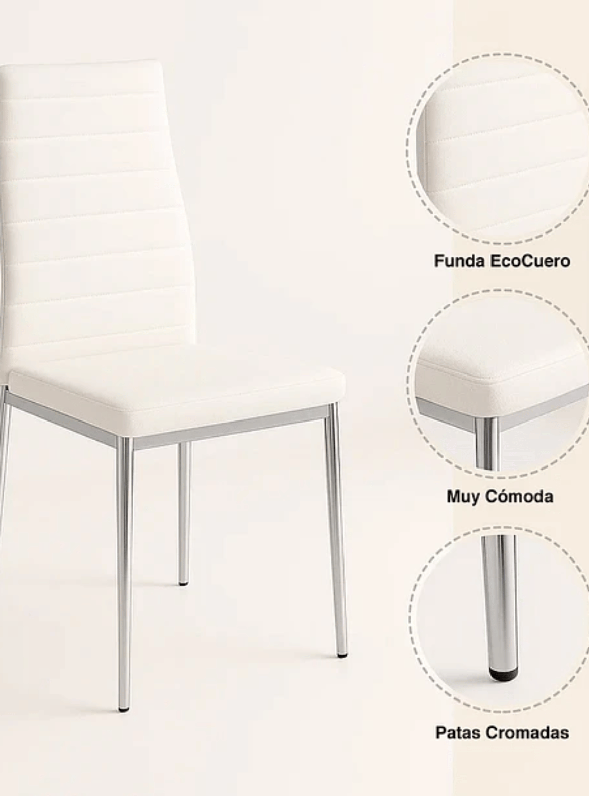 Pack 4 Sillas de Comedor Ecocuero con patas cromadas - Dining Liana-6