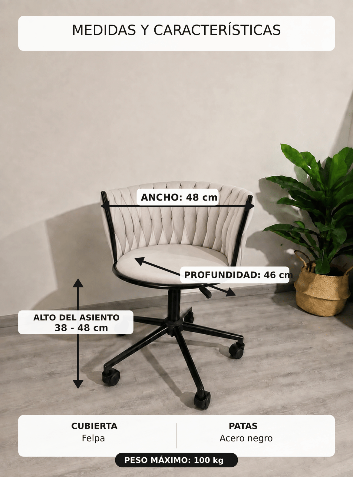 Silla de Escritorio Queen Giratoria 360 Altura Regulable con Ruedas y Base Negra-4
