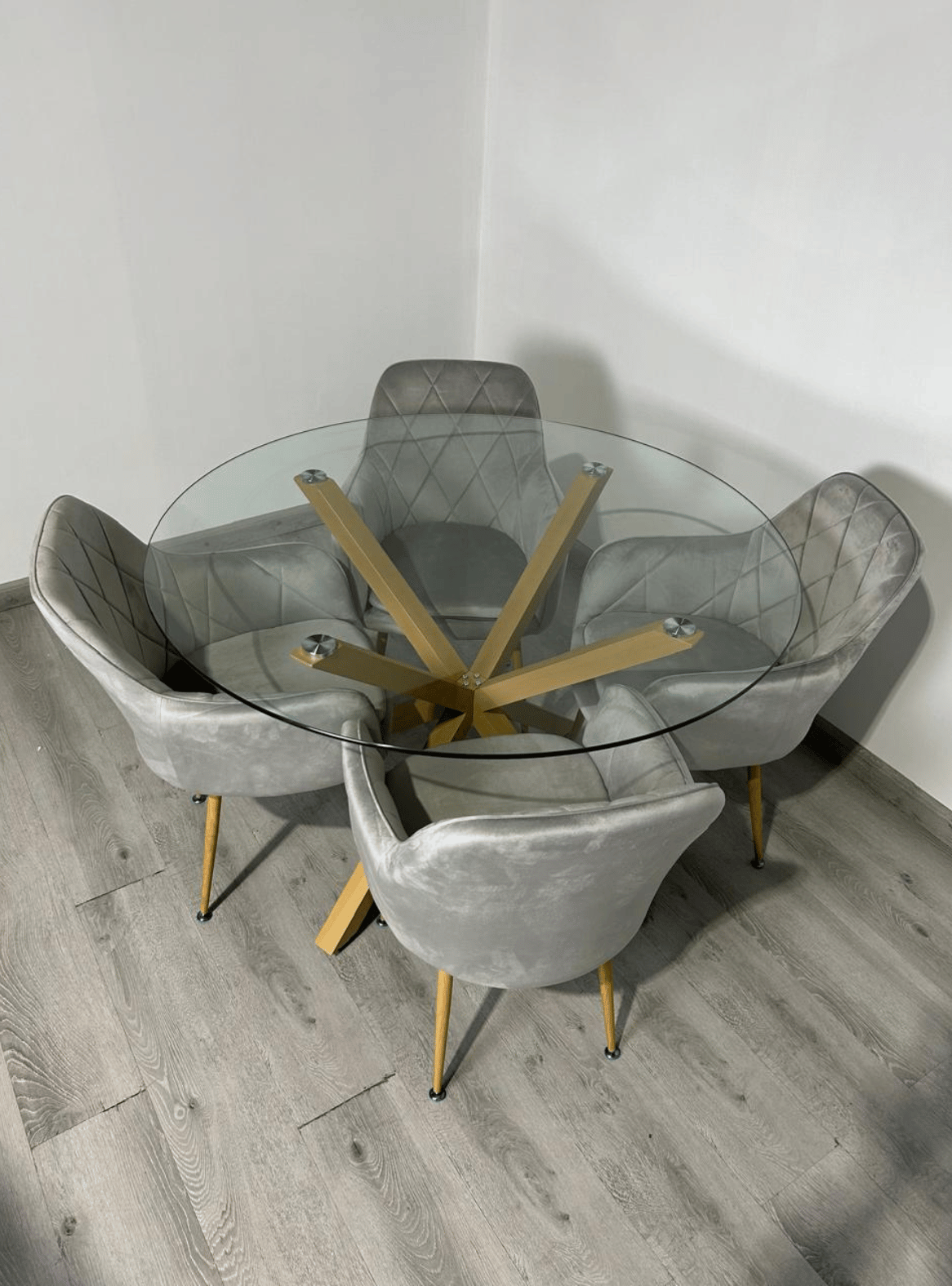 Mesa de Comedor Redonda de Vidrio y Patas de Metal 100cm Cross-6