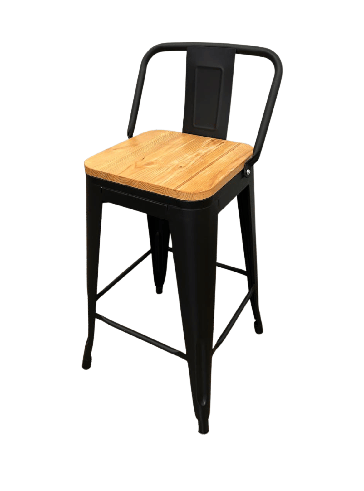 Piso Bar Taburete metalico Tolix 66cm con Respaldo y Asiento de Madera-0