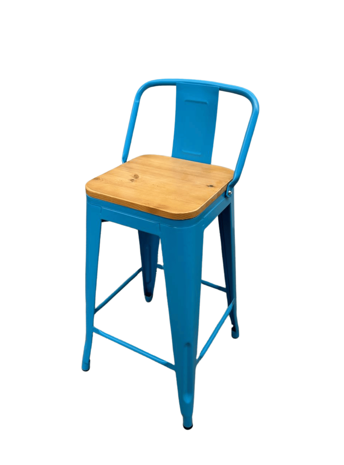Piso Bar Taburete metalico Tolix 66cm con Respaldo y Asiento de Madera-0