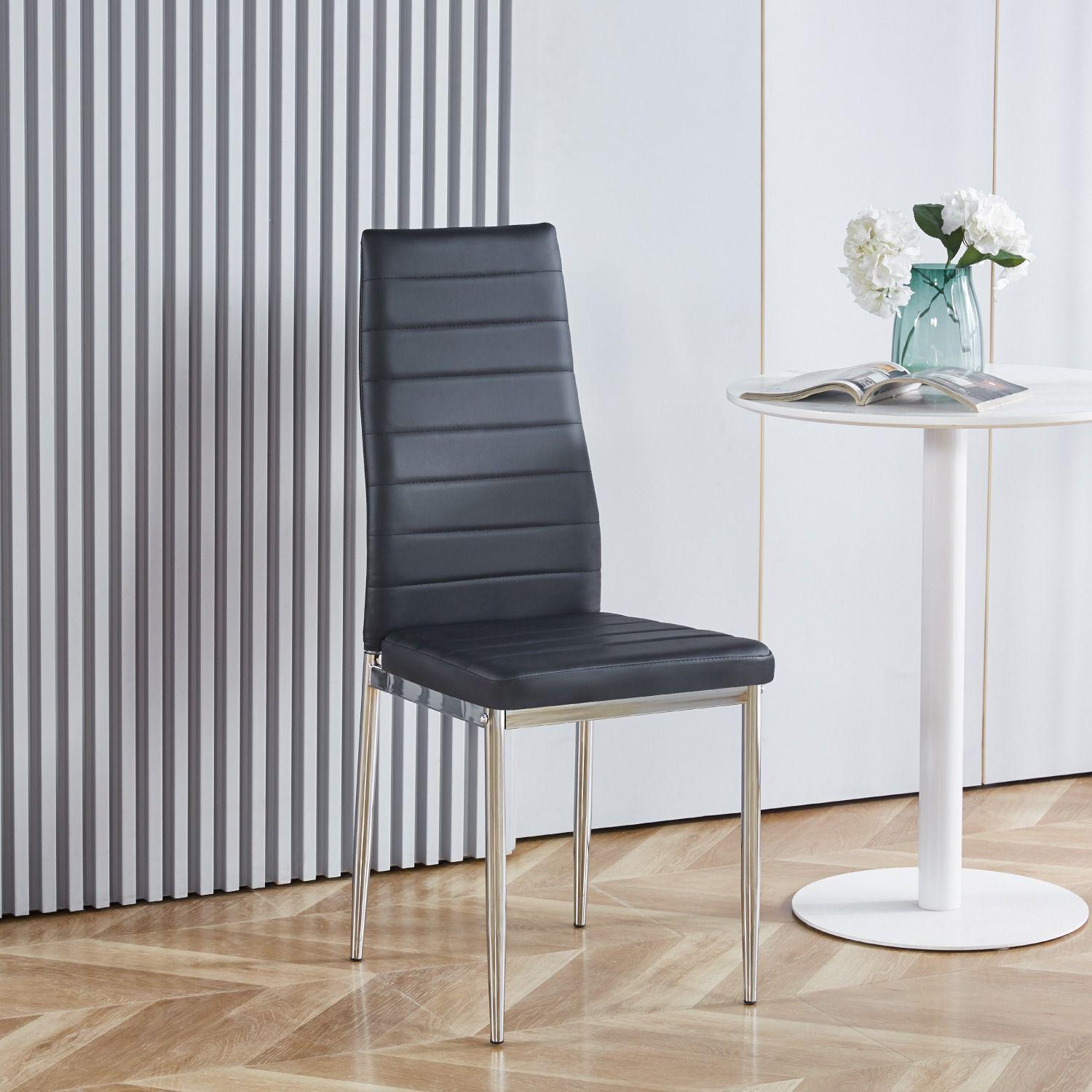 Silla de Comedor Ecocuero con patas cromadas -  Dining Liana-2