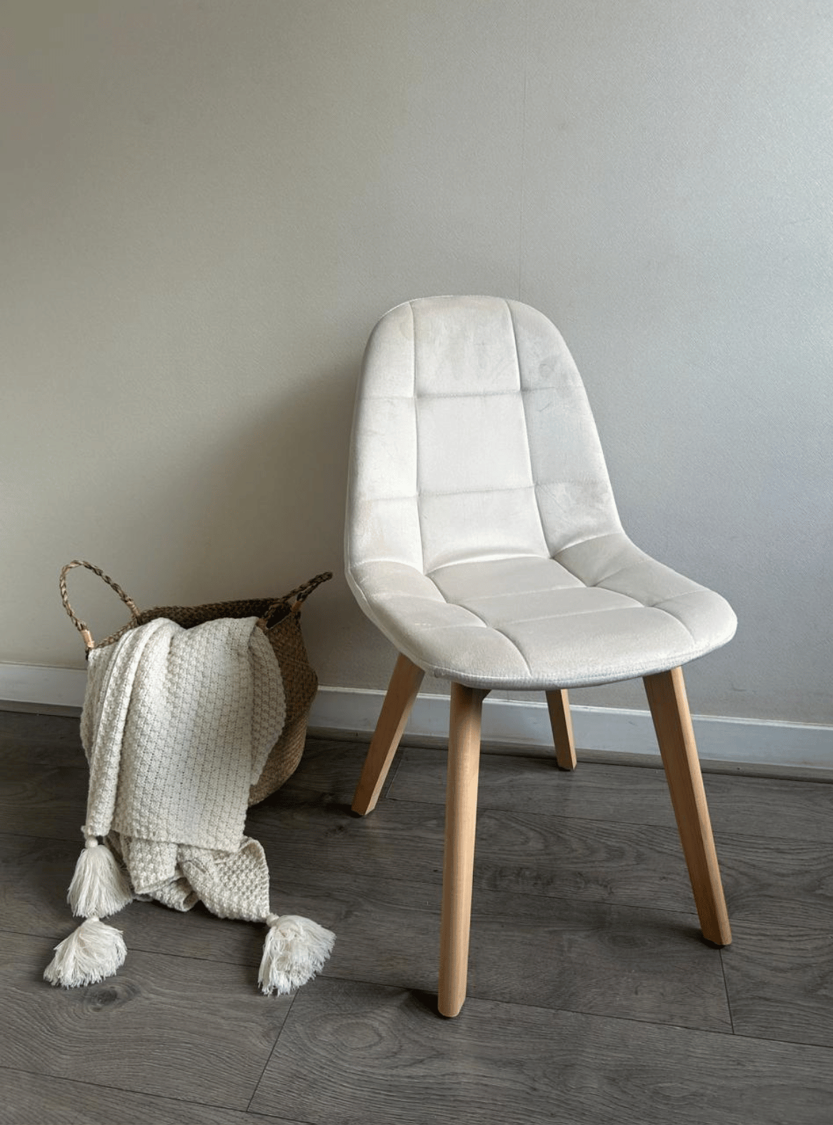 Silla de Comedor Capitone Terciopelo Felpa Acolchada con Patas de Madera Estilo Nordico-1