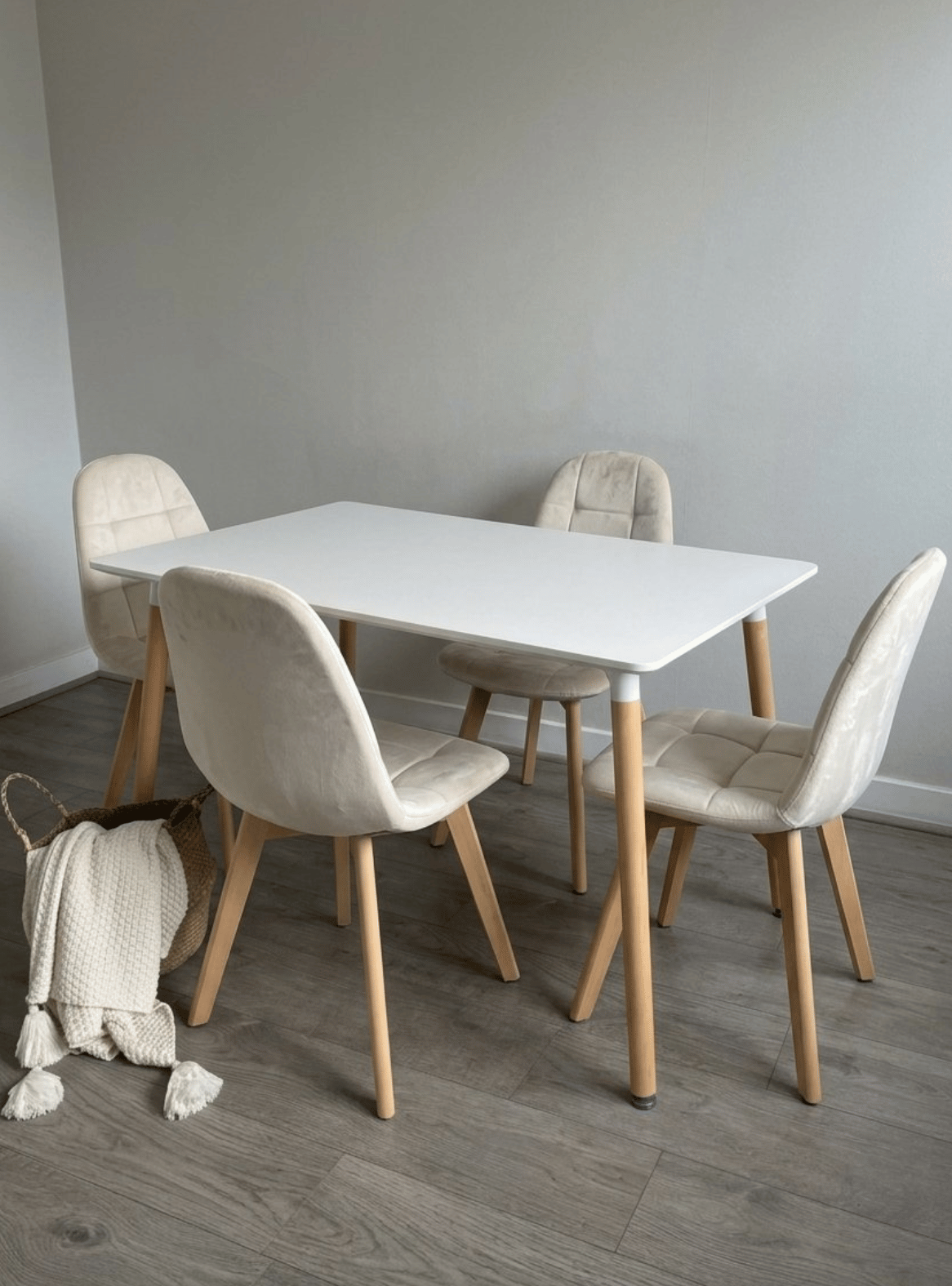Silla de Comedor Capitone Terciopelo Felpa Acolchada con Patas de Madera Estilo Nordico-2