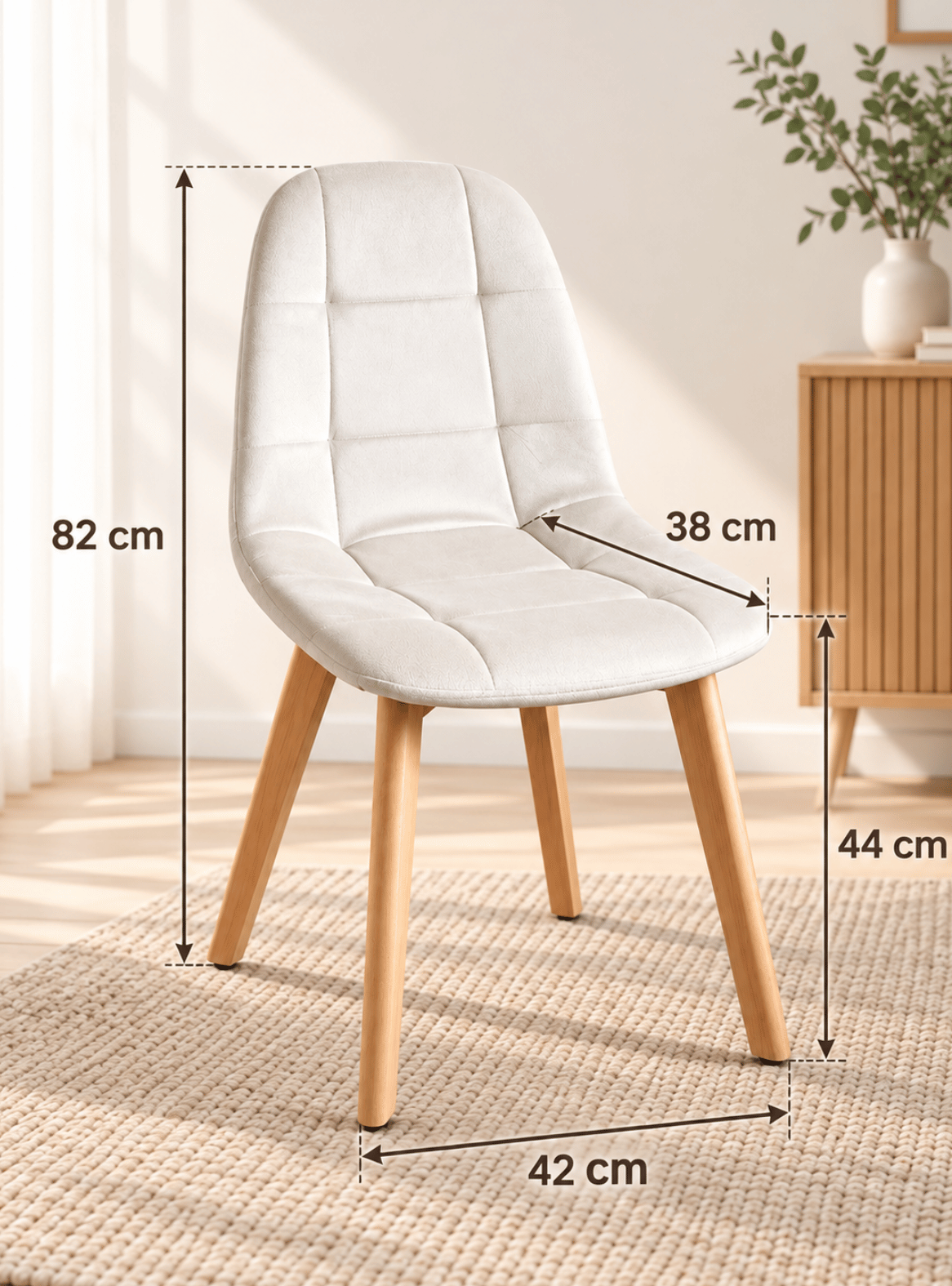 Silla de Comedor Capitone Terciopelo Felpa Acolchada con Patas de Madera Estilo Nordico-4