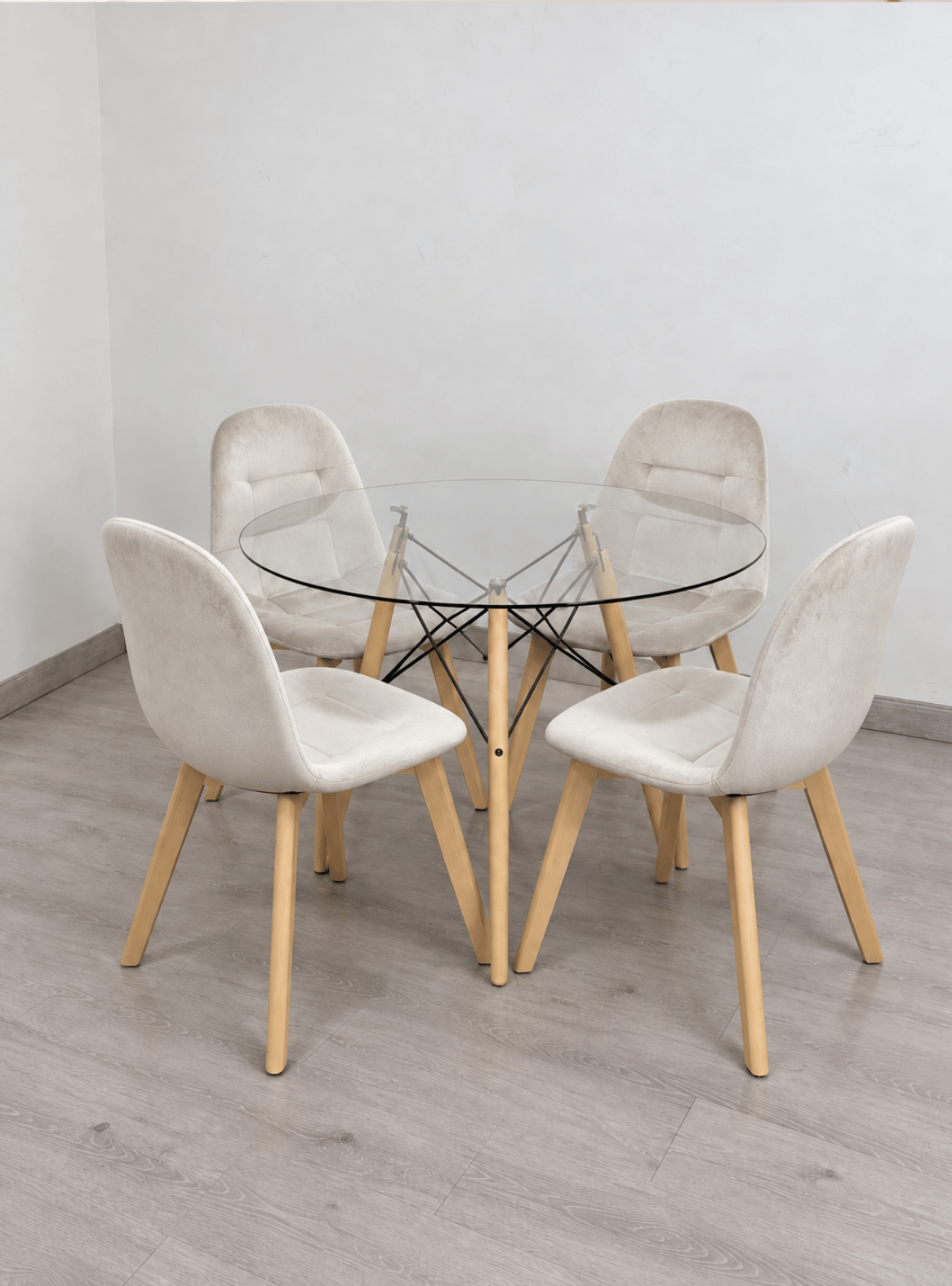 Silla de Comedor Capitone Terciopelo Felpa Acolchada con Patas de Madera Estilo Nordico-9