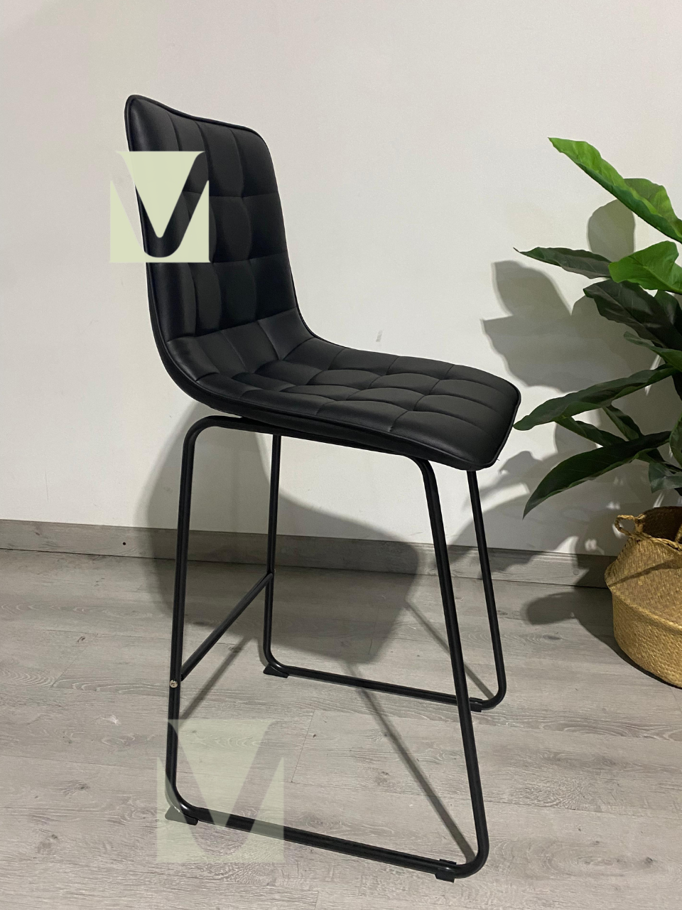 Taburete Alto Milano Cuero Sintetico con Patas Metálicas Estilo Industrial-2