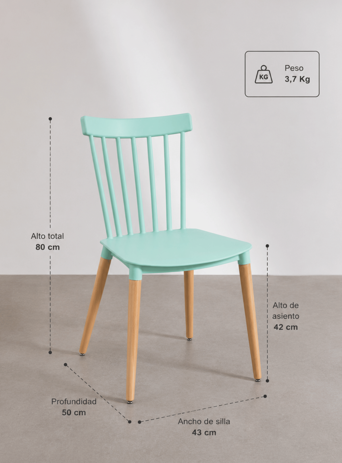 Pack 4 Sillas de Comedor Windsor Nórdica de Polipropileno con Patas de Madera-5