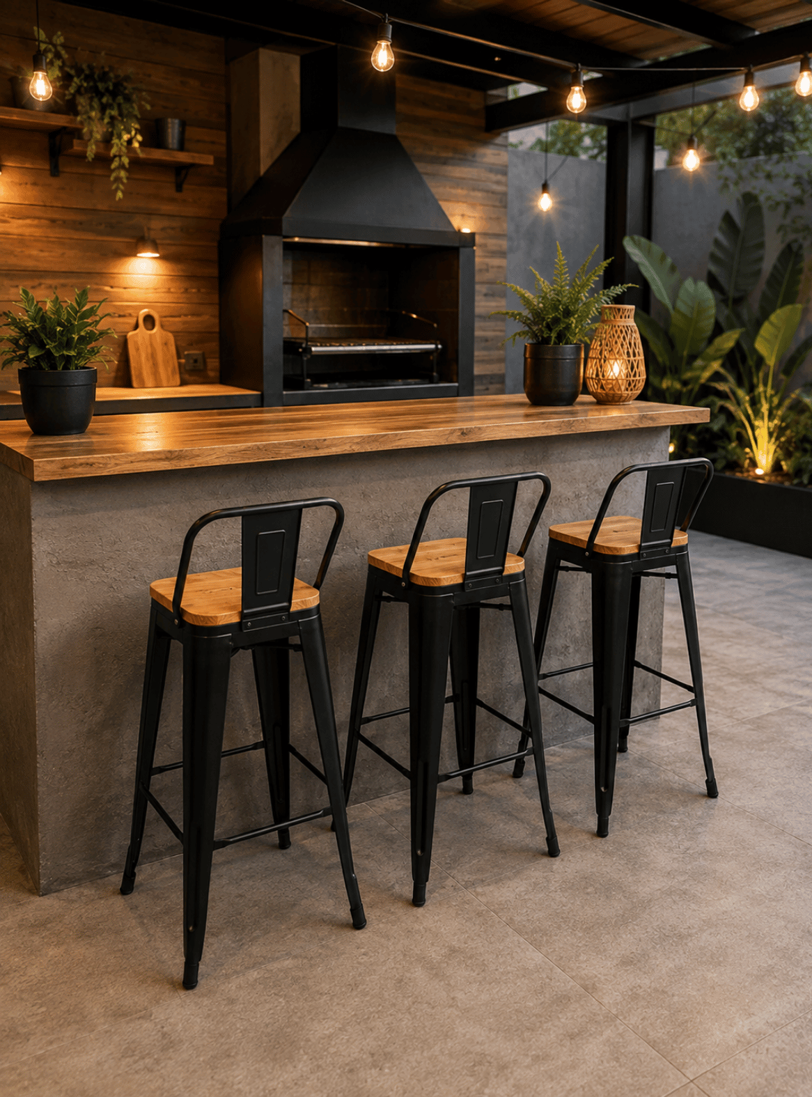 Piso Bar Taburete metalico Tolix 75cm con Respaldo y Asiento de Madera-3
