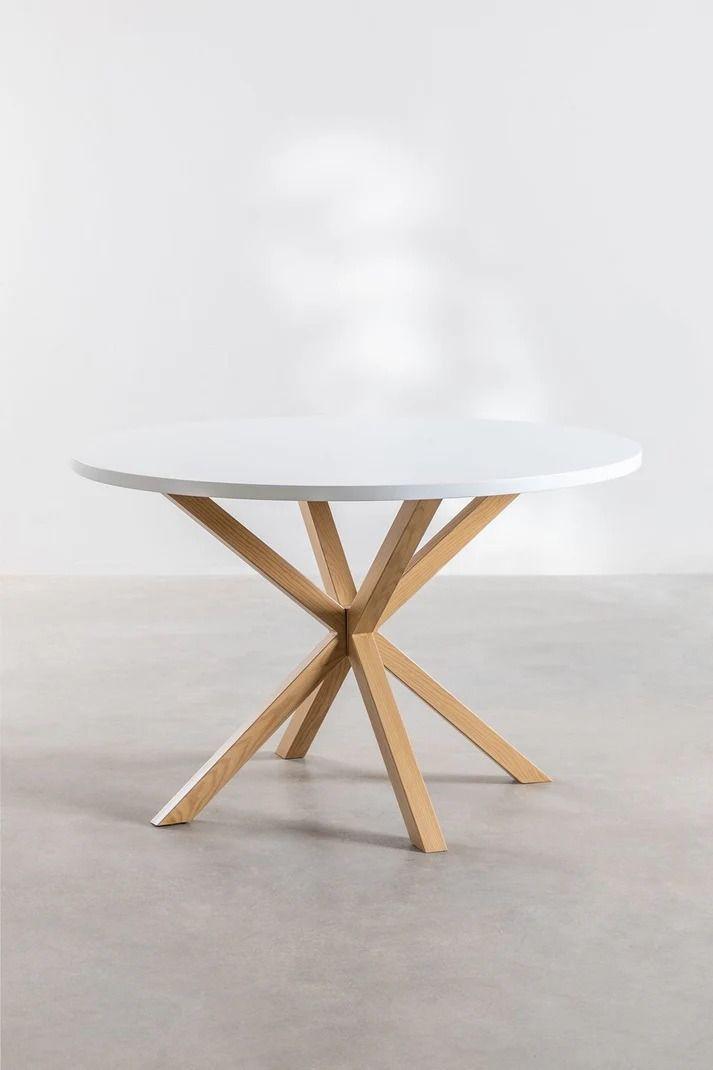 Mesa de Comedor Redonda Cross – Cubierta de Madera-2