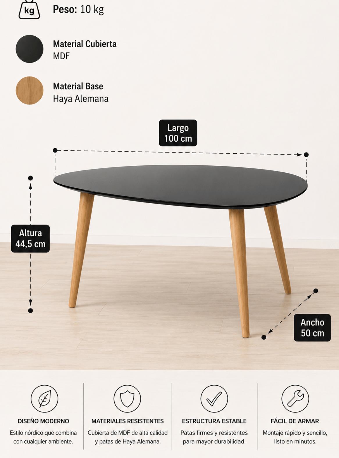 Mesa de Centro Nordica Pequeña de Madera Ovalada - Elipse-2