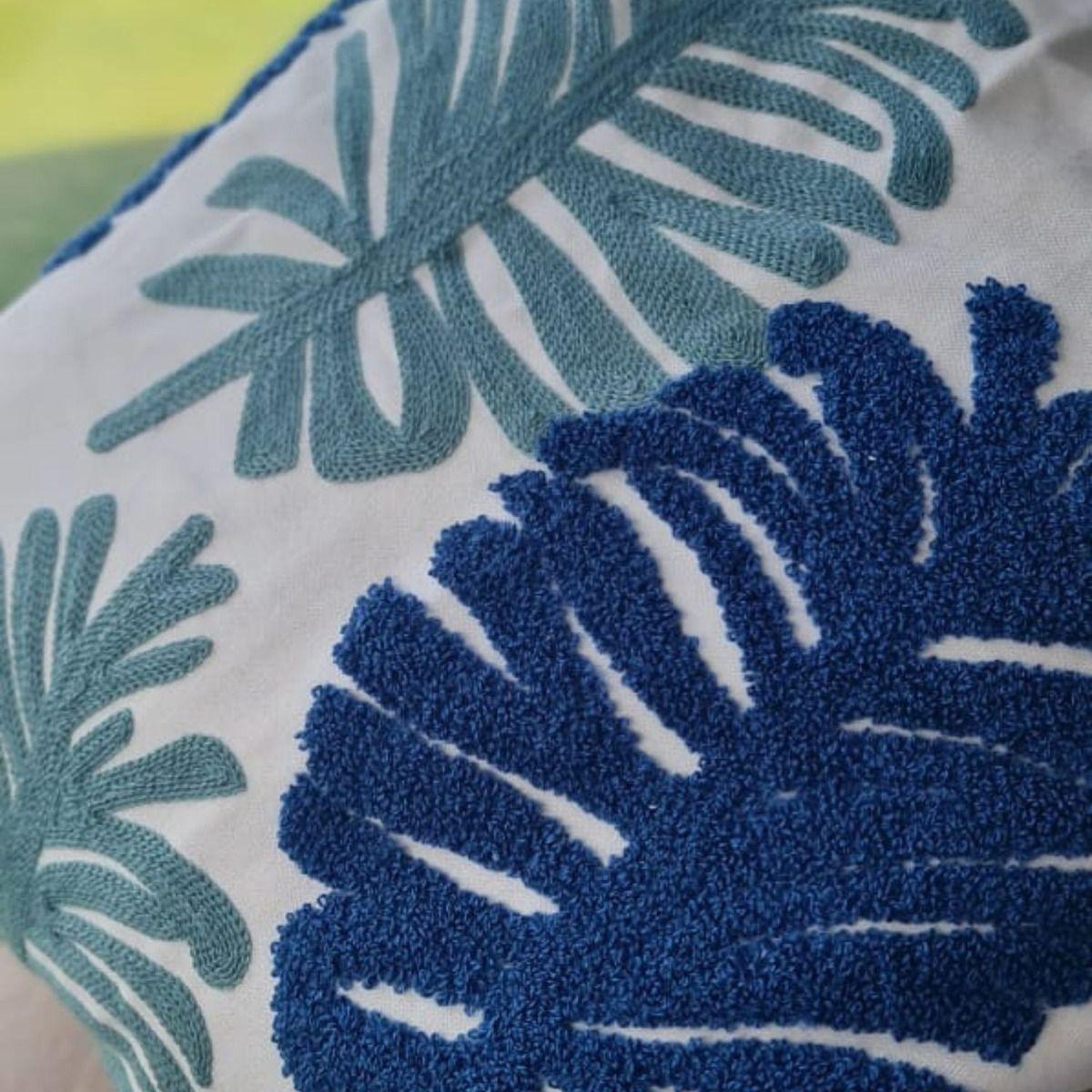 Funda Bordada Palmeara Azul Y Verde 45x42-2