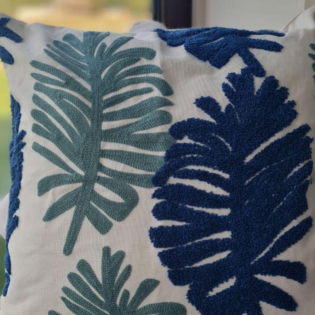 Funda Bordada Palmeara Azul Y Verde 45x42-3