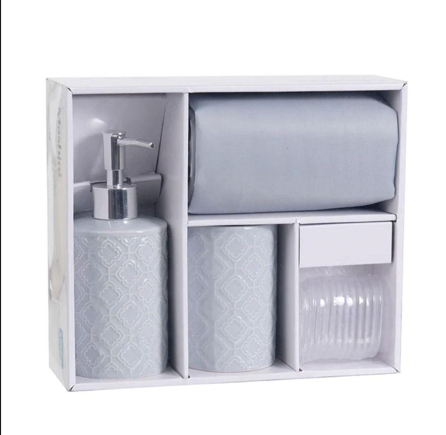 Set Cortina De Baño 4 Piezas Gris-2