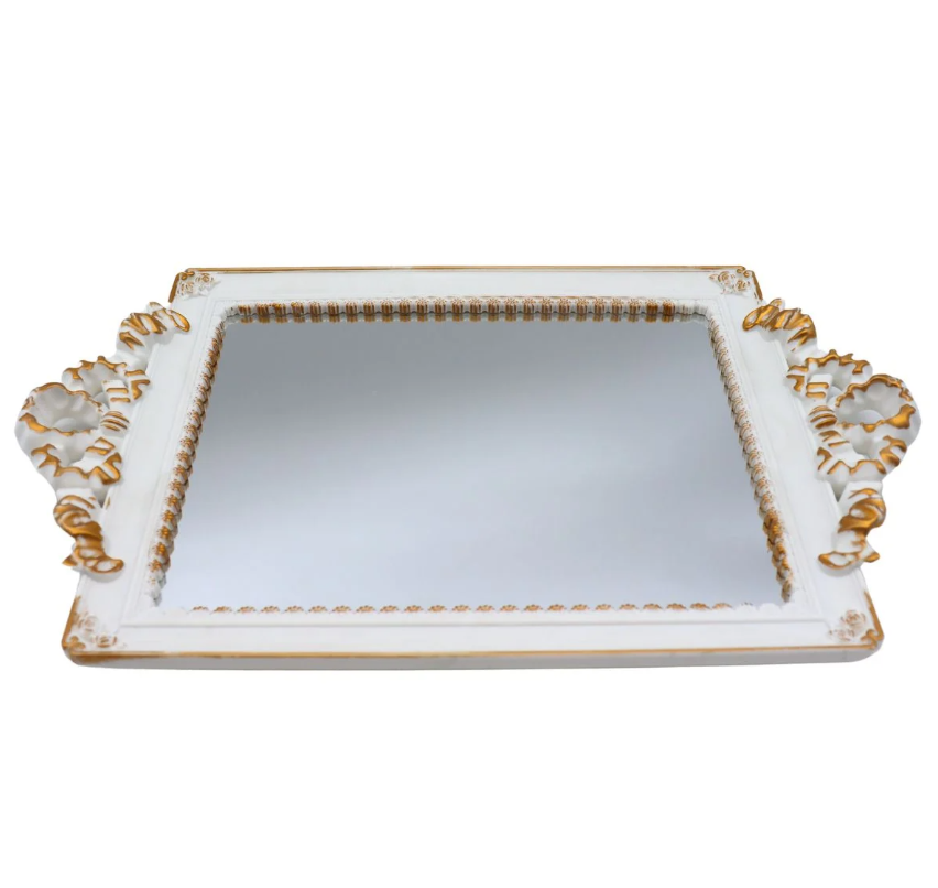 Bandeja Espejo Blanca Vintage 40 x 25 cm-2