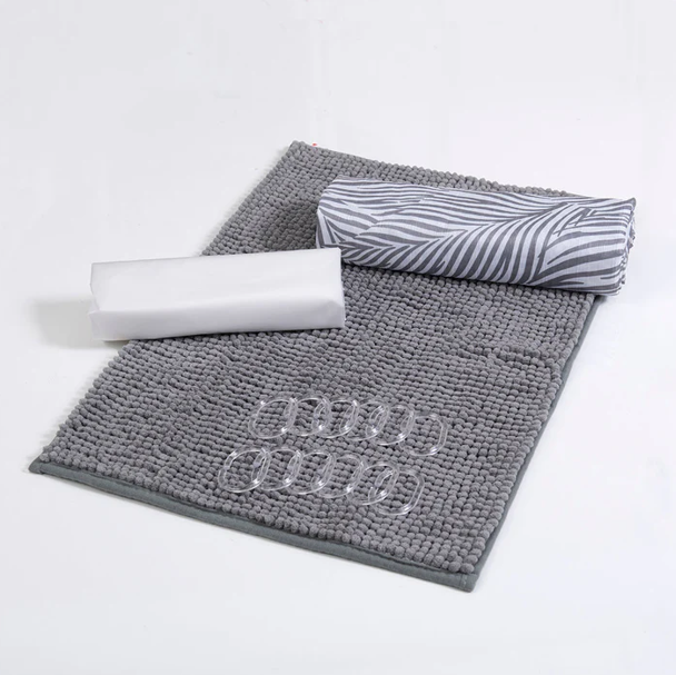 Set Cortina de Baño 4 Piezas Gris Oscuro-0