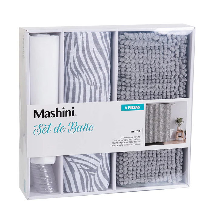 Set Cortina de Baño 4 Piezas Gris Oscuro-1