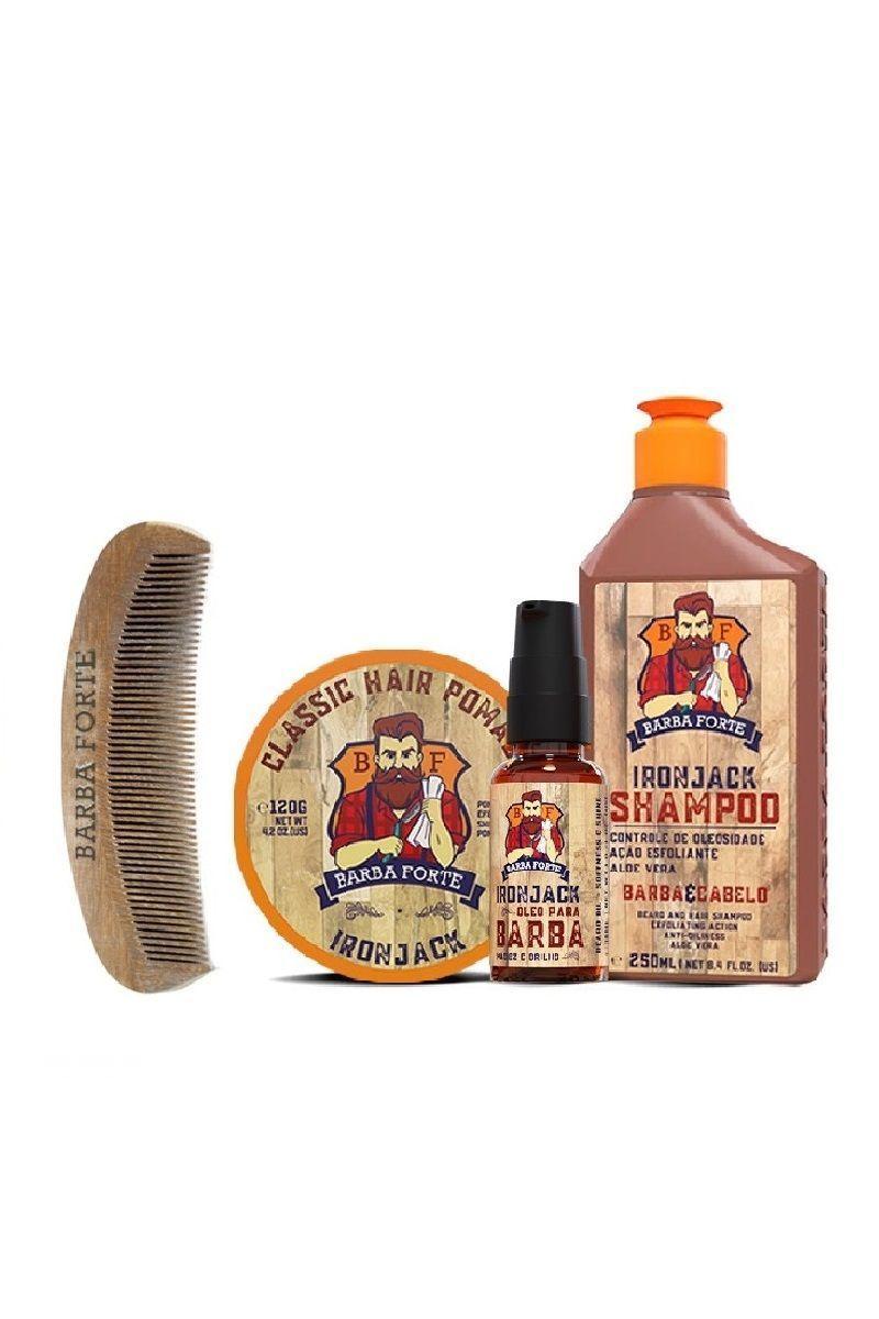 Pack Shampoo Pomada Aceite Peine IronJacks Barba-0